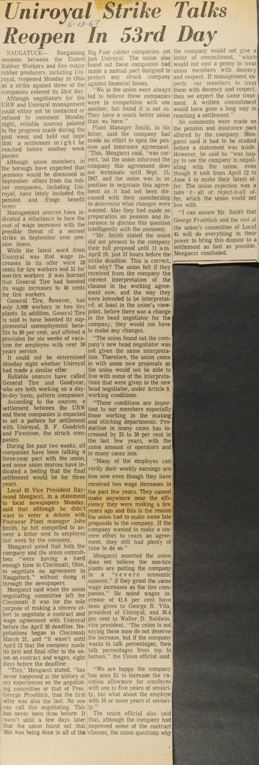 Uniroyal Strike Talks Reopen In 53rd Day