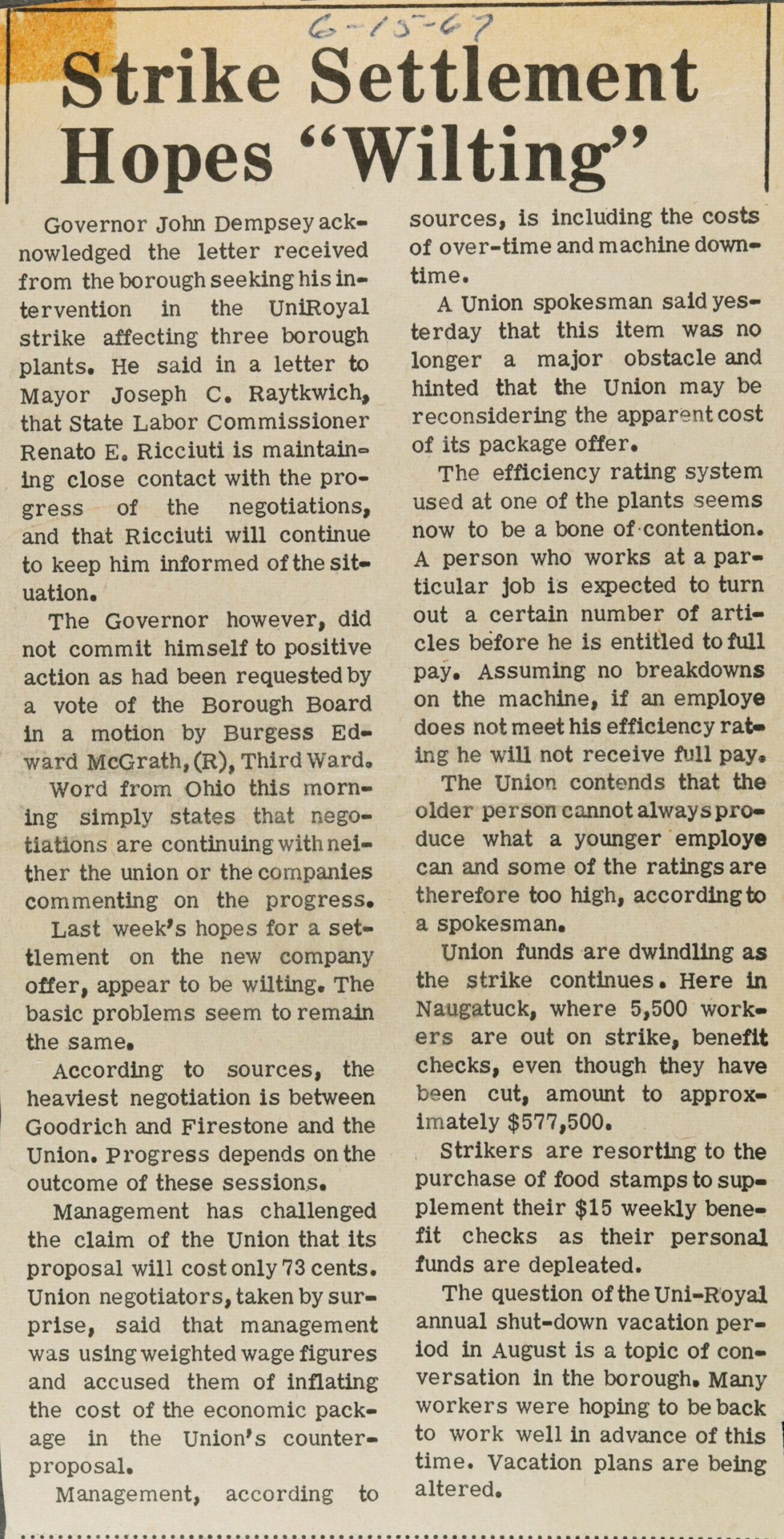 Strike Settlement Hopes "Wilting"