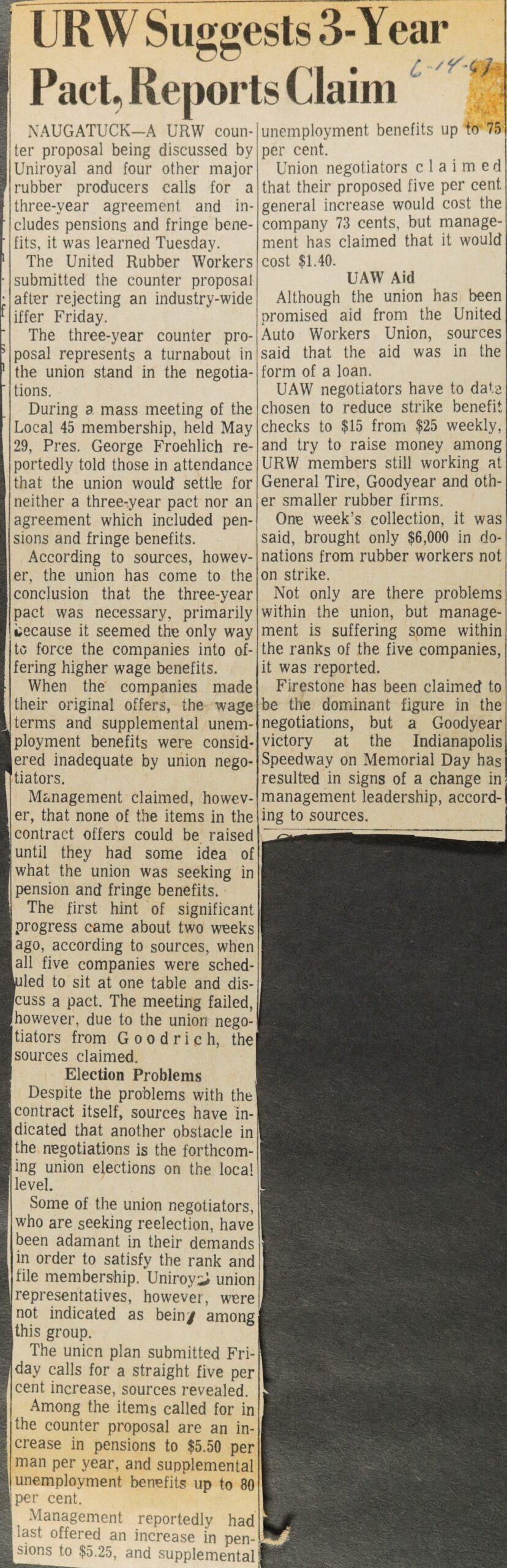 URW Suggests 3-Year Pact, Reports Claim