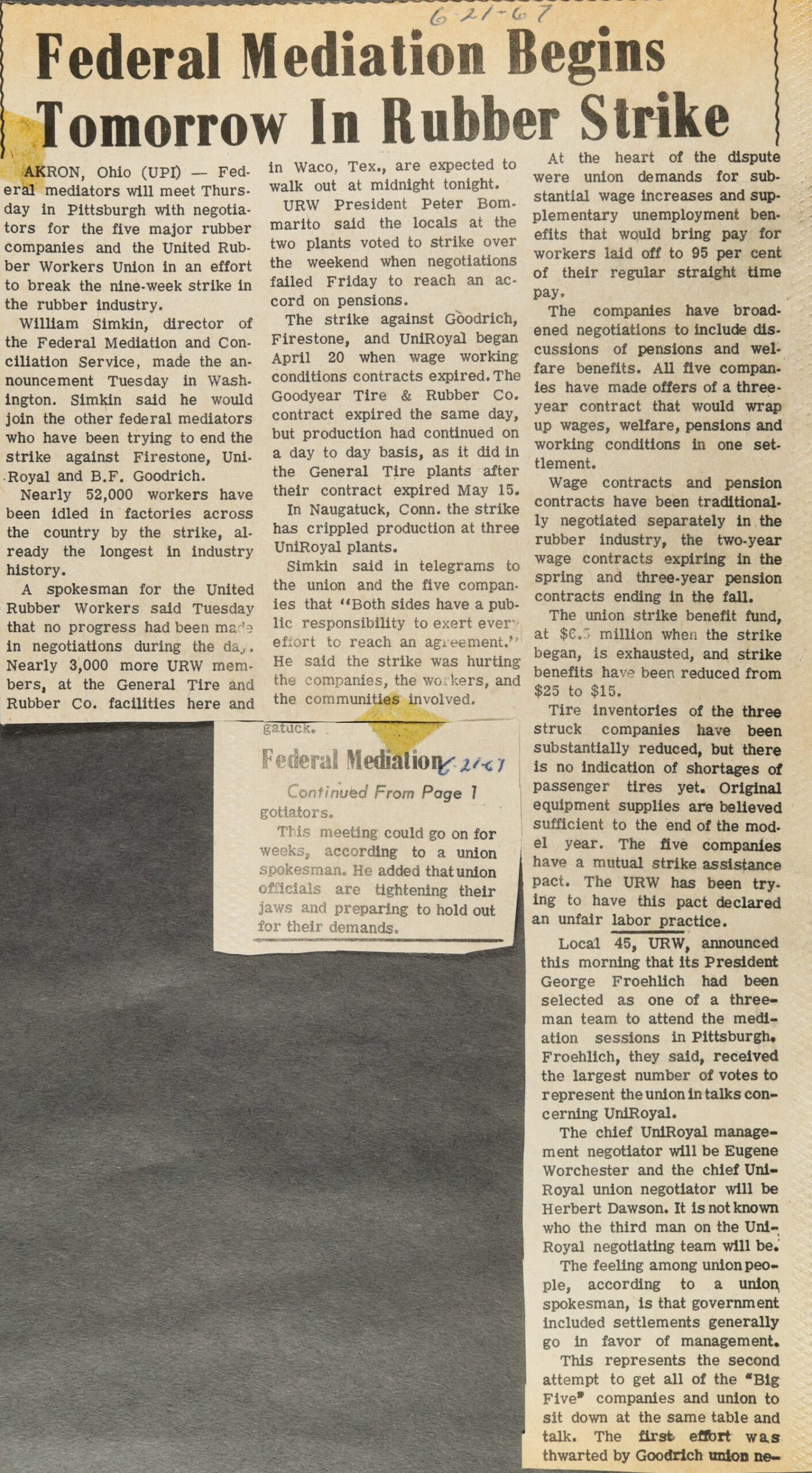 Federal Mediation Begins Tomorrow In Rubber Strike