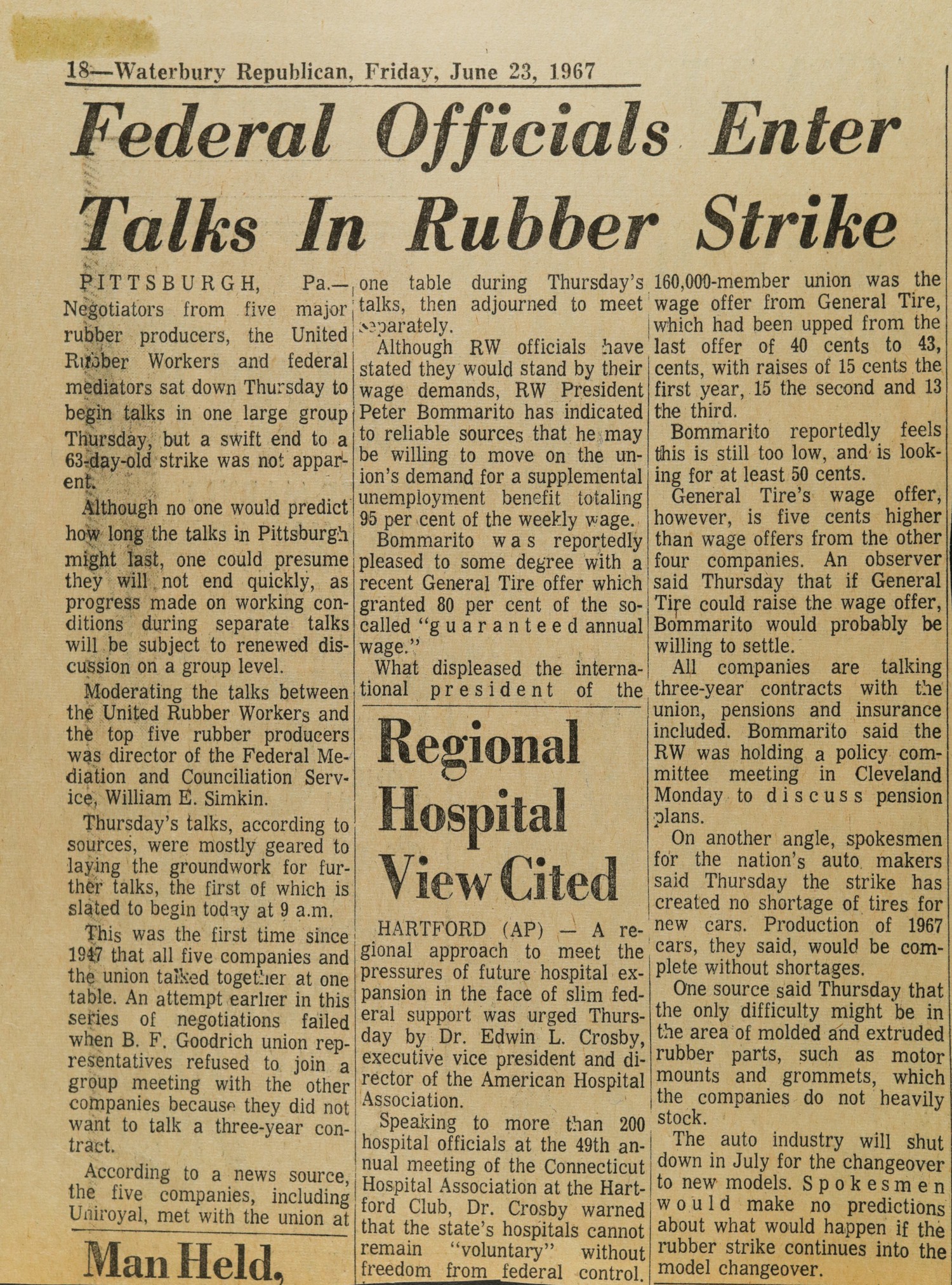 Federal Officials Enter Talks In Rubber Strike