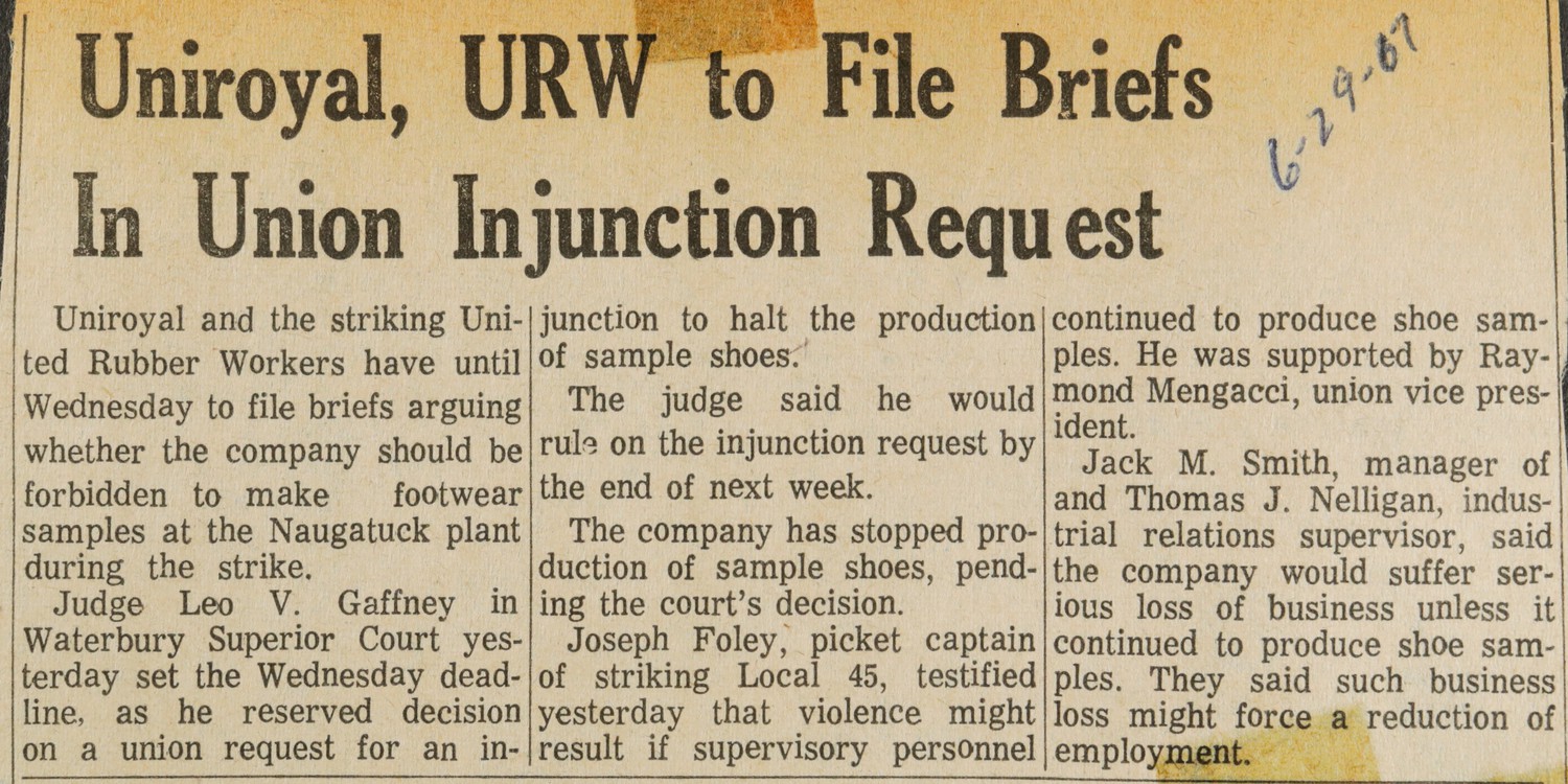 Uniroyal, URW to File Briefs In Union Injunction Request