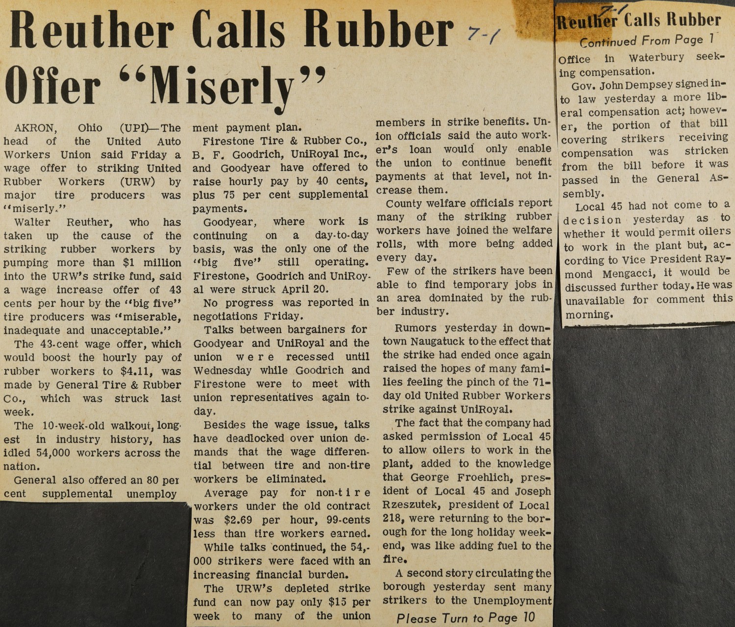 Reuther Calls Rubber Offer "Miserly"