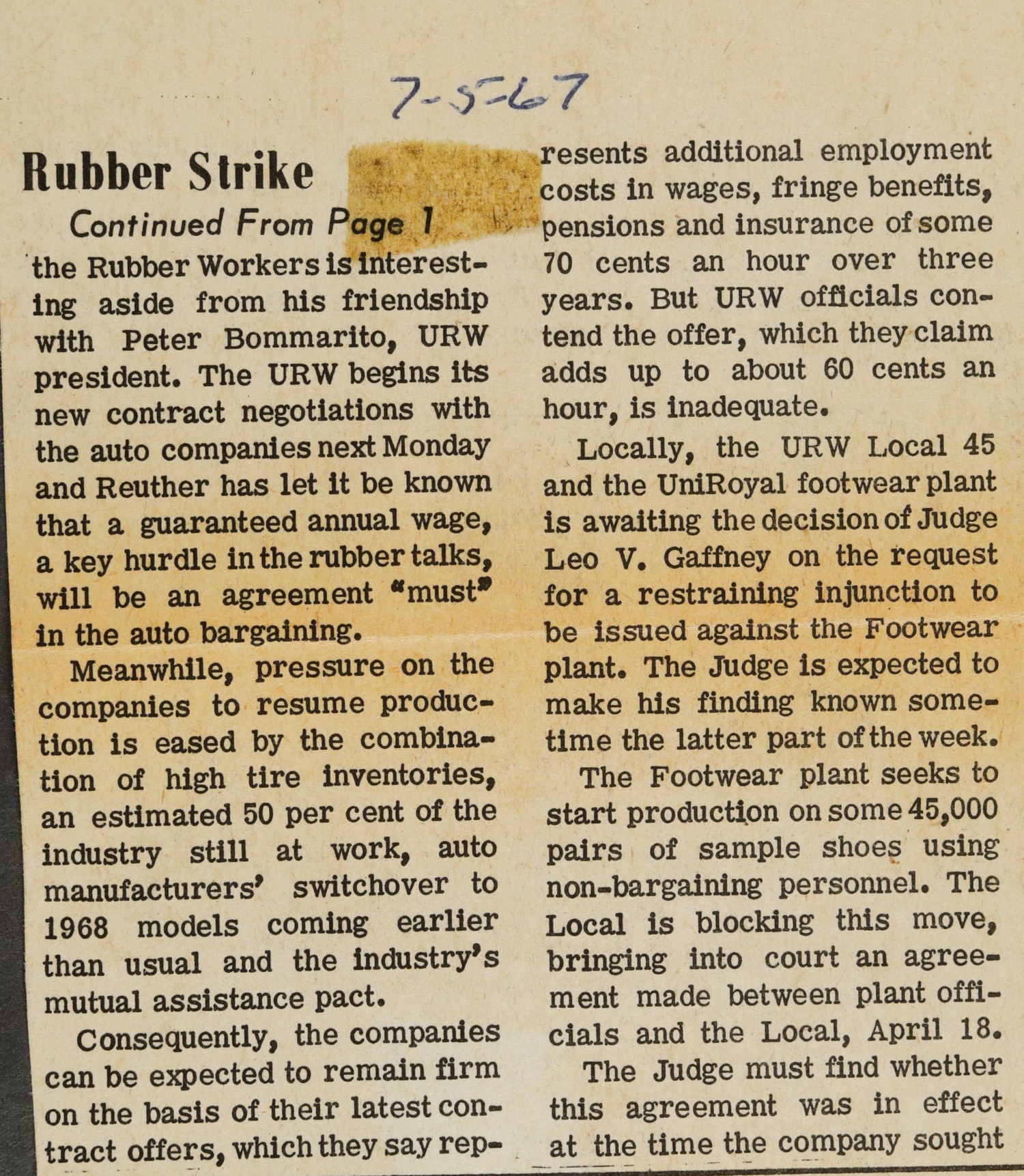 Rubber Strike Continued From Page 1