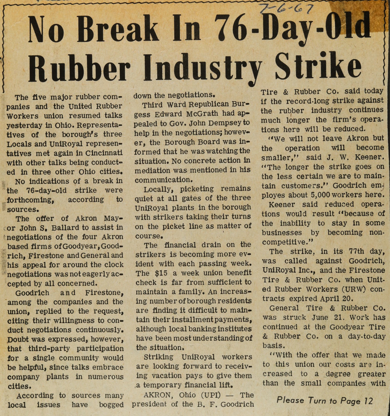 No Break In 76-Day-Old Rubber Industry Strike