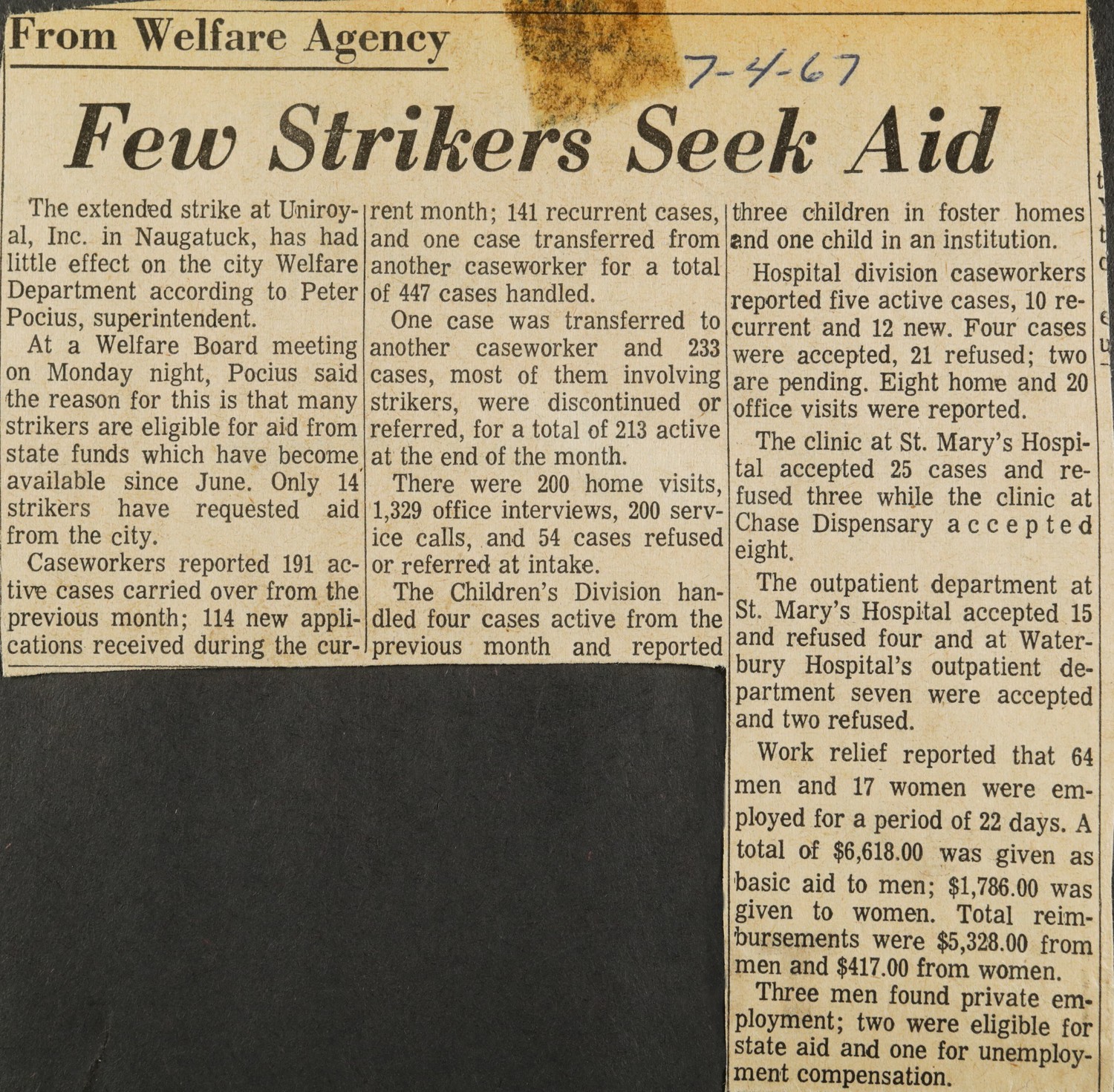 Few Strikers Seek Aid