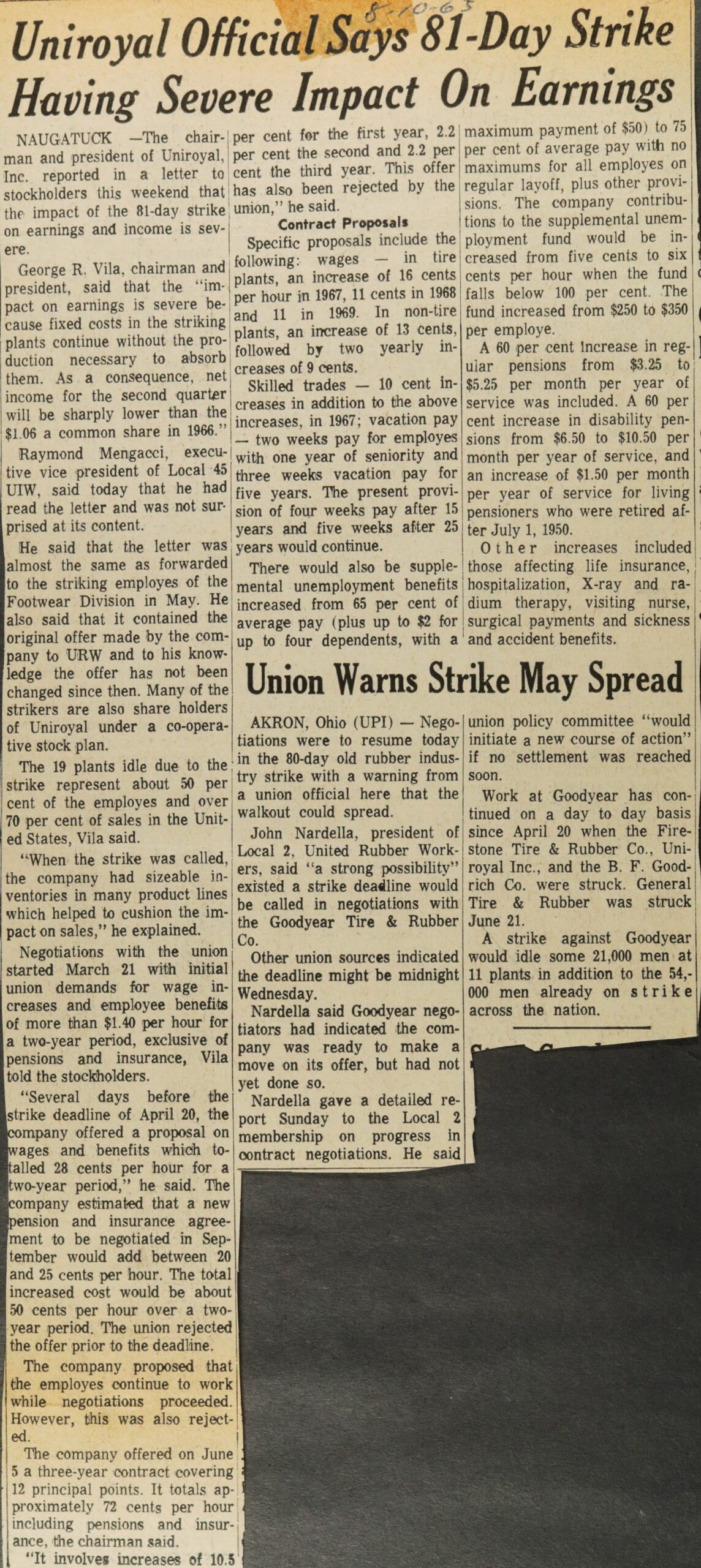 Uniroyal Official Says 81-Day Strike Having Severe Impact On Earnings