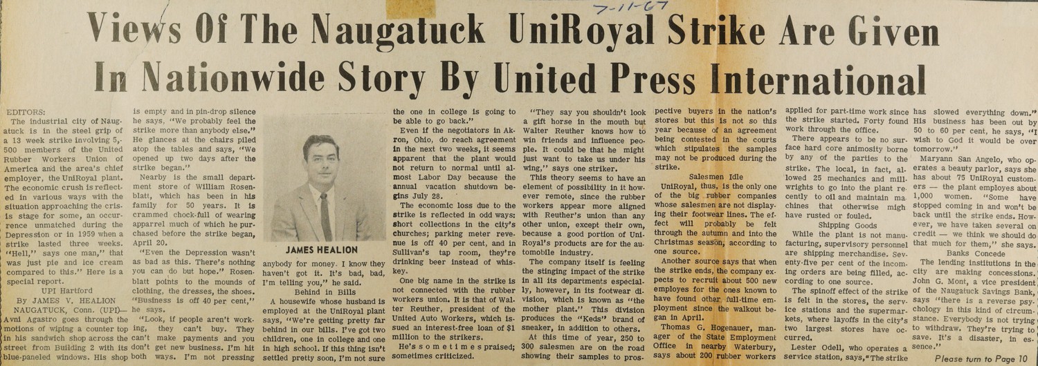 Views Of The Naugatuck UniRoyal Strike Are Given In Nationwide Story By United Press International