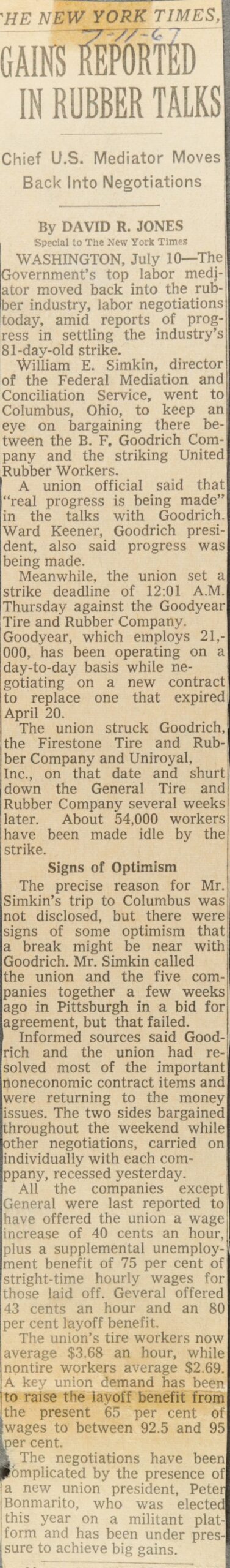 GAINS REPORTED IN RUBBER TALKS