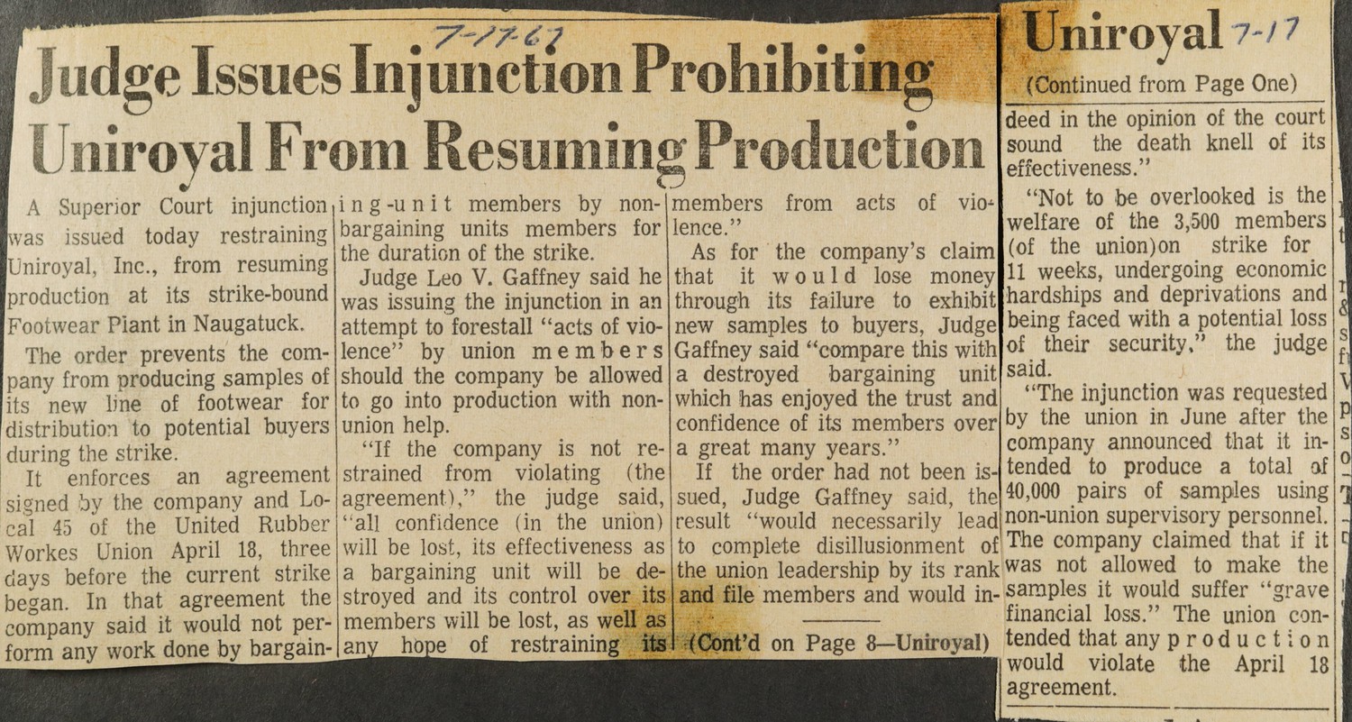 Judge Issues Injunction Prohibiting Uniroyal From Resuming Production