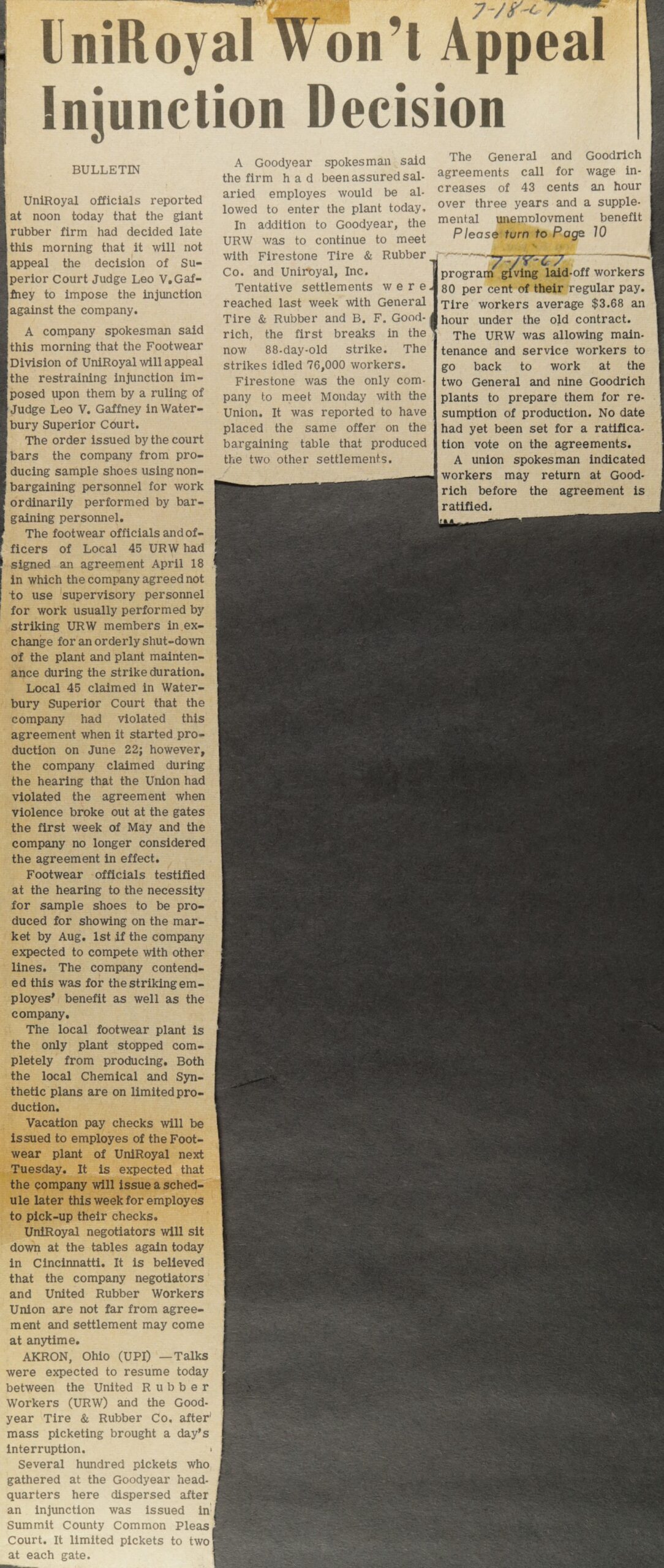 UniRoyal Won't Appeal Injunction Decision