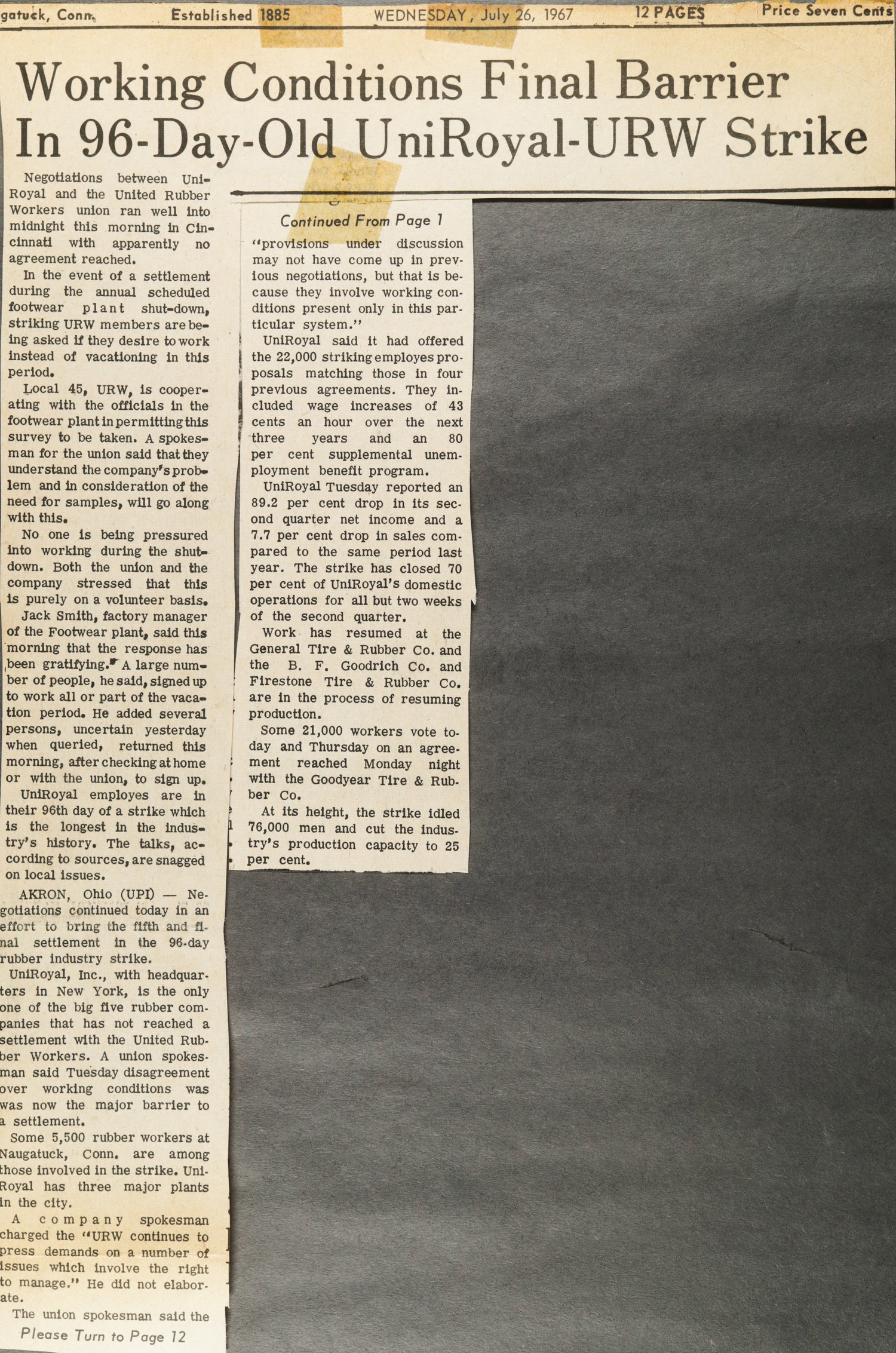 Working Conditions Final Barrier In 96-Day-Old UniRoyal-URW Strike