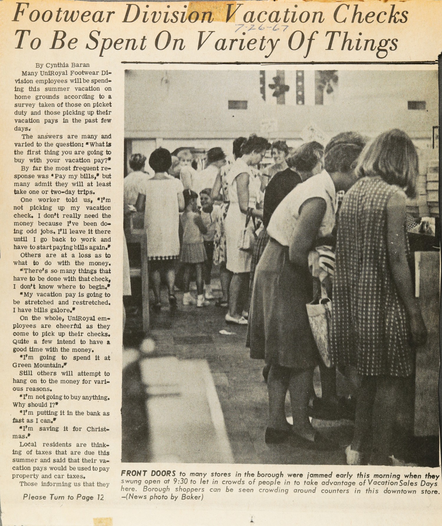 Footwear Division Vacation Checks To Be Spent On Variety Of Things