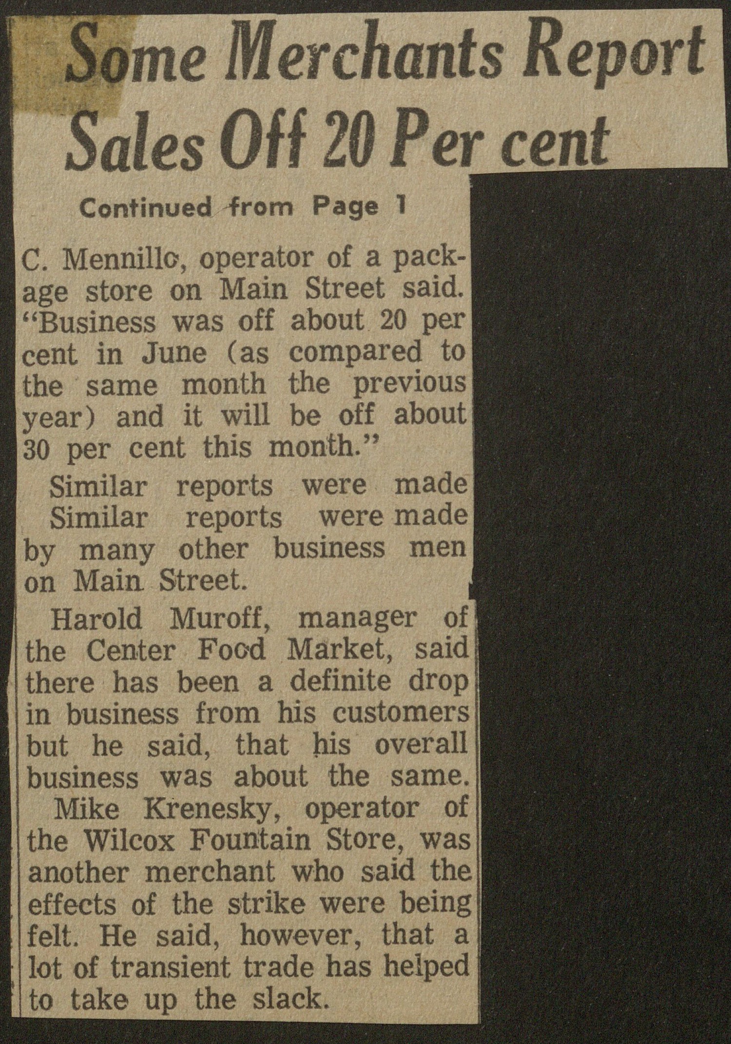 Some Merchants Report Sales Off 20 Per cent