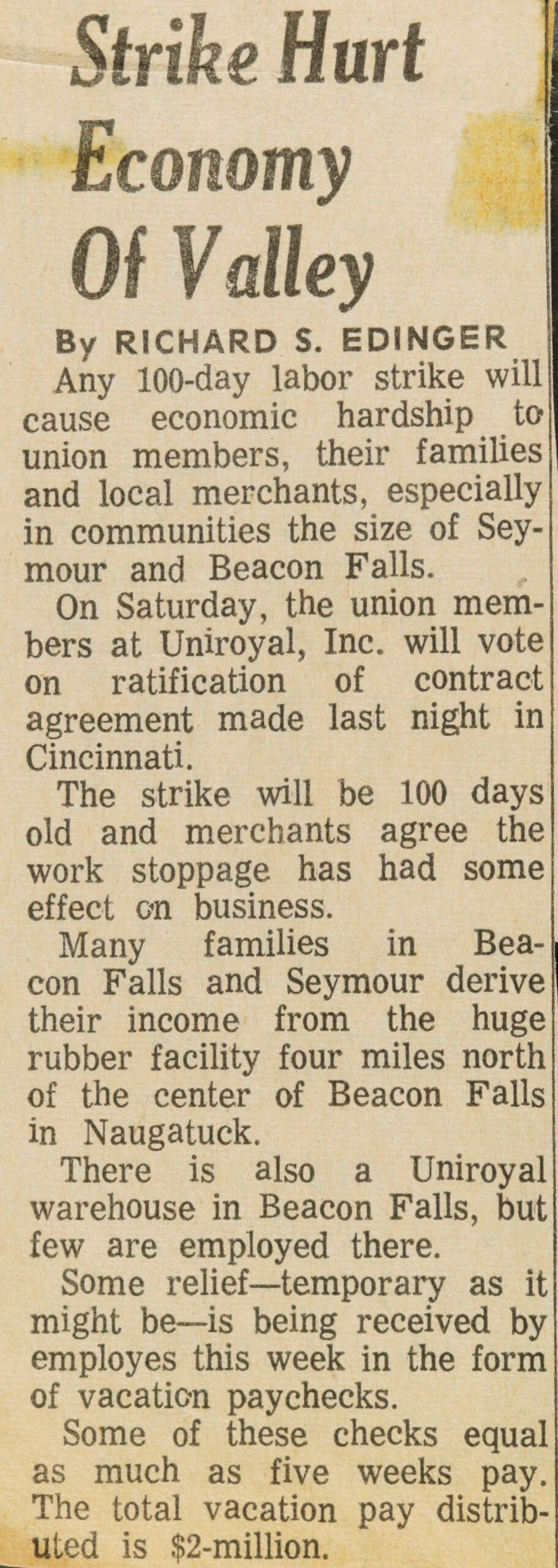 Strike Hurt Economy Of Valley