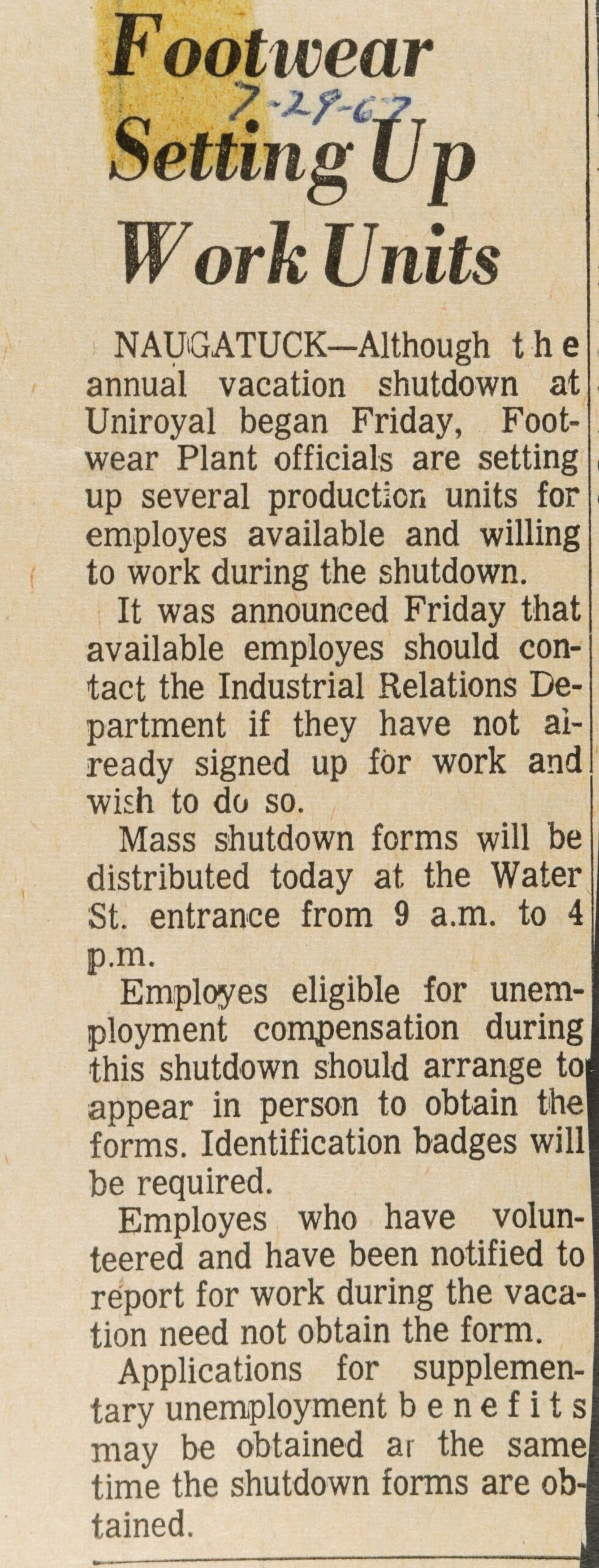 Footwear Setting Up Work Units