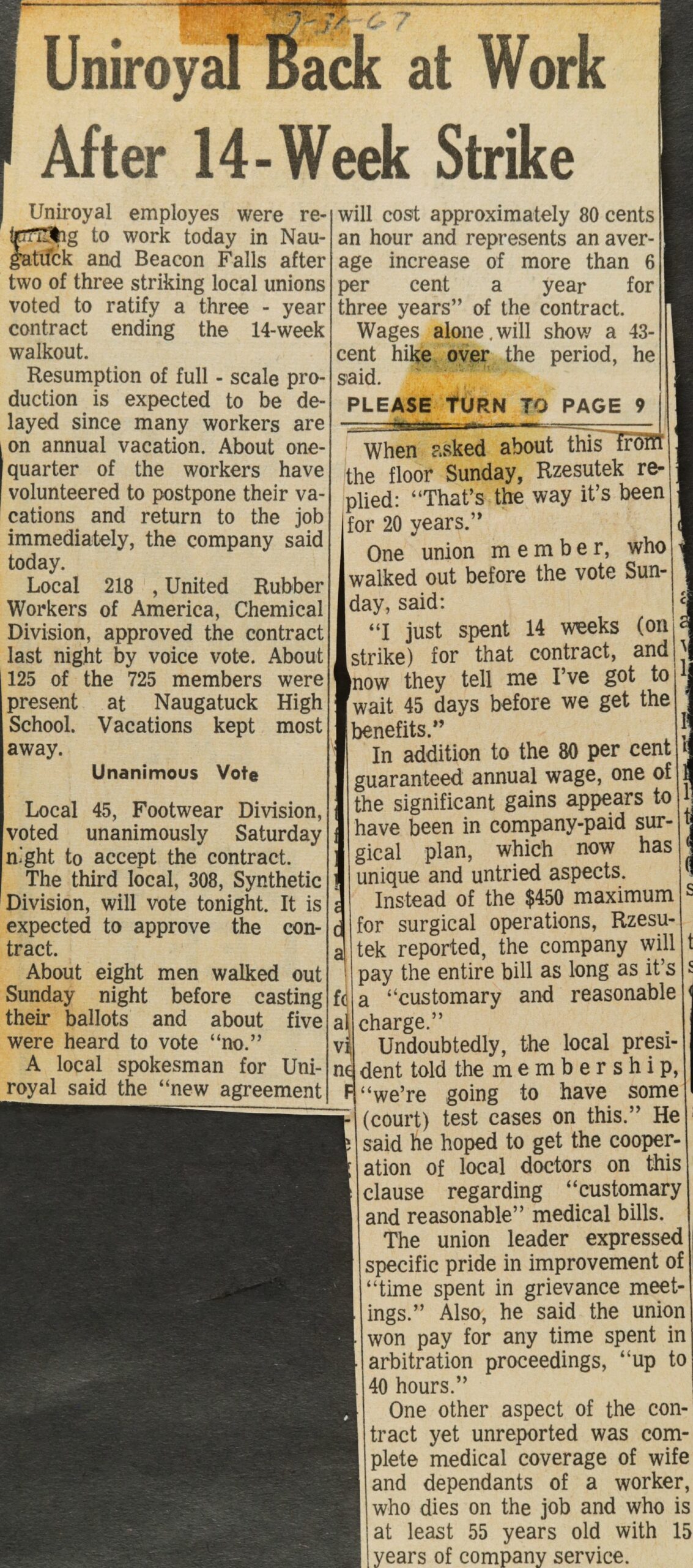 Uniroyal Back at Work After 14-Week Strike