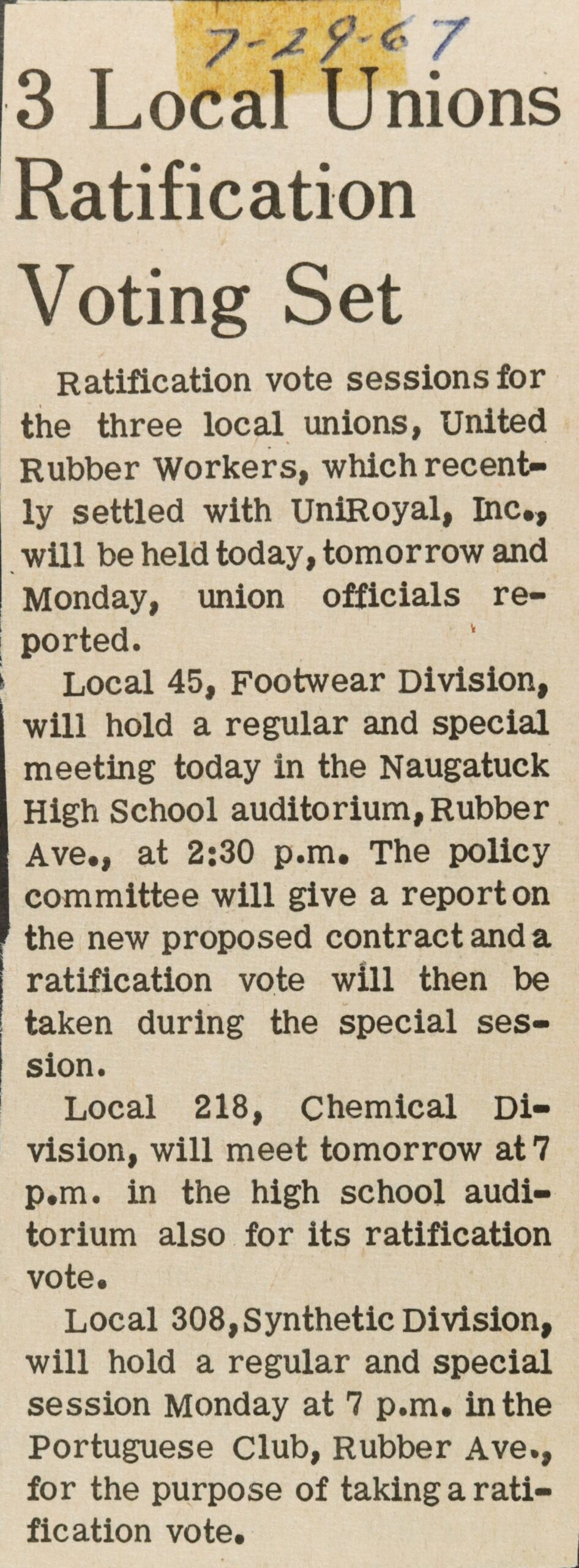 3 Local Unions Ratification Voting Set