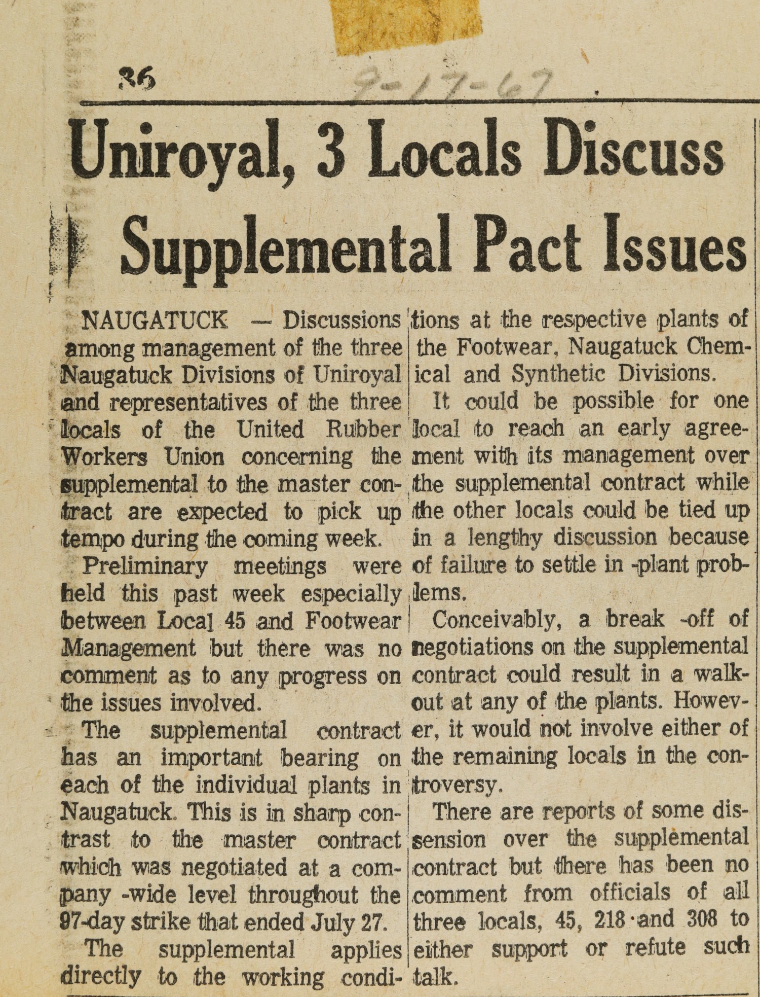 Uniroyal, 3 Locals Discuss Supplemental Pact Issues