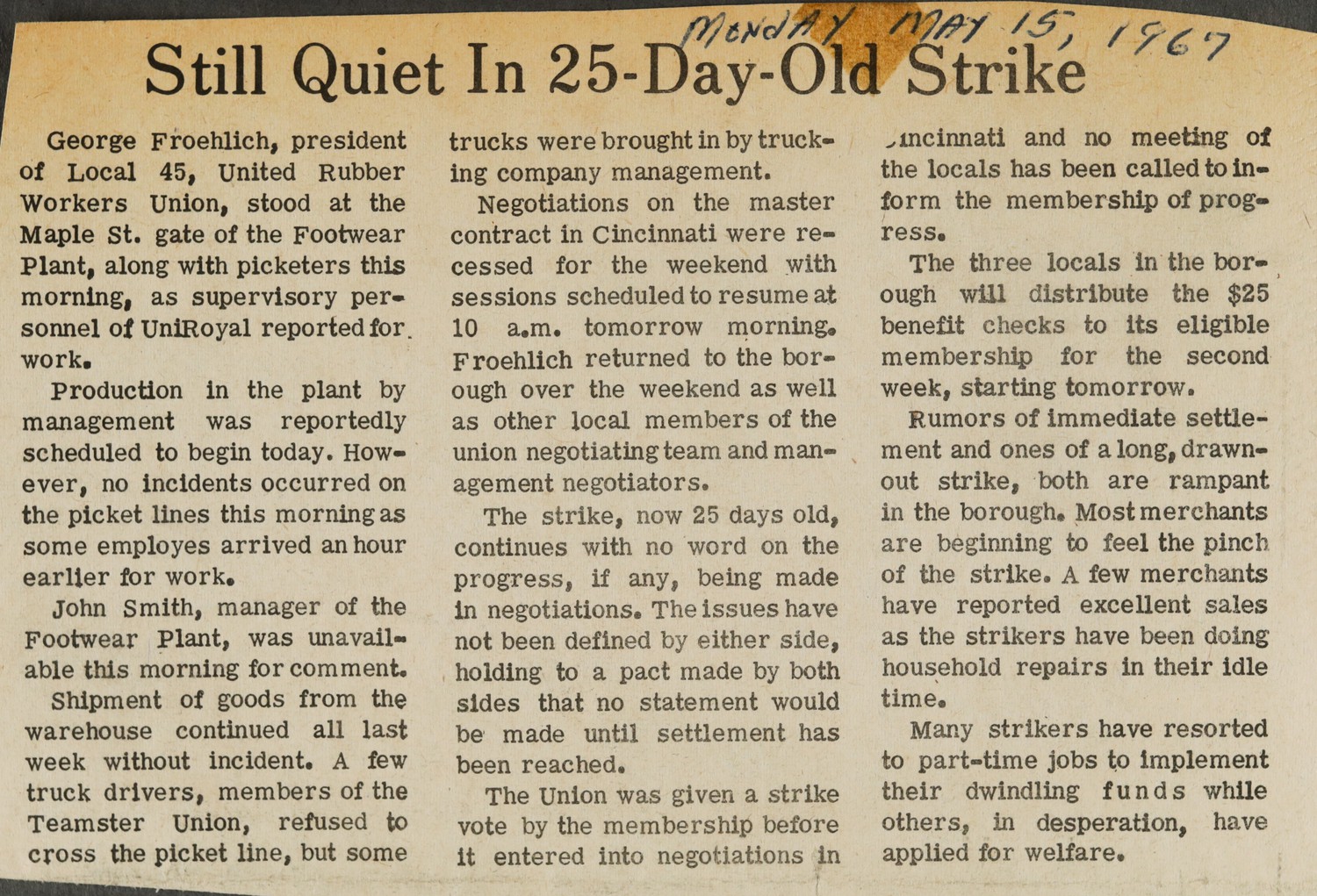 Still Quiet In 25-Day-Old Strike