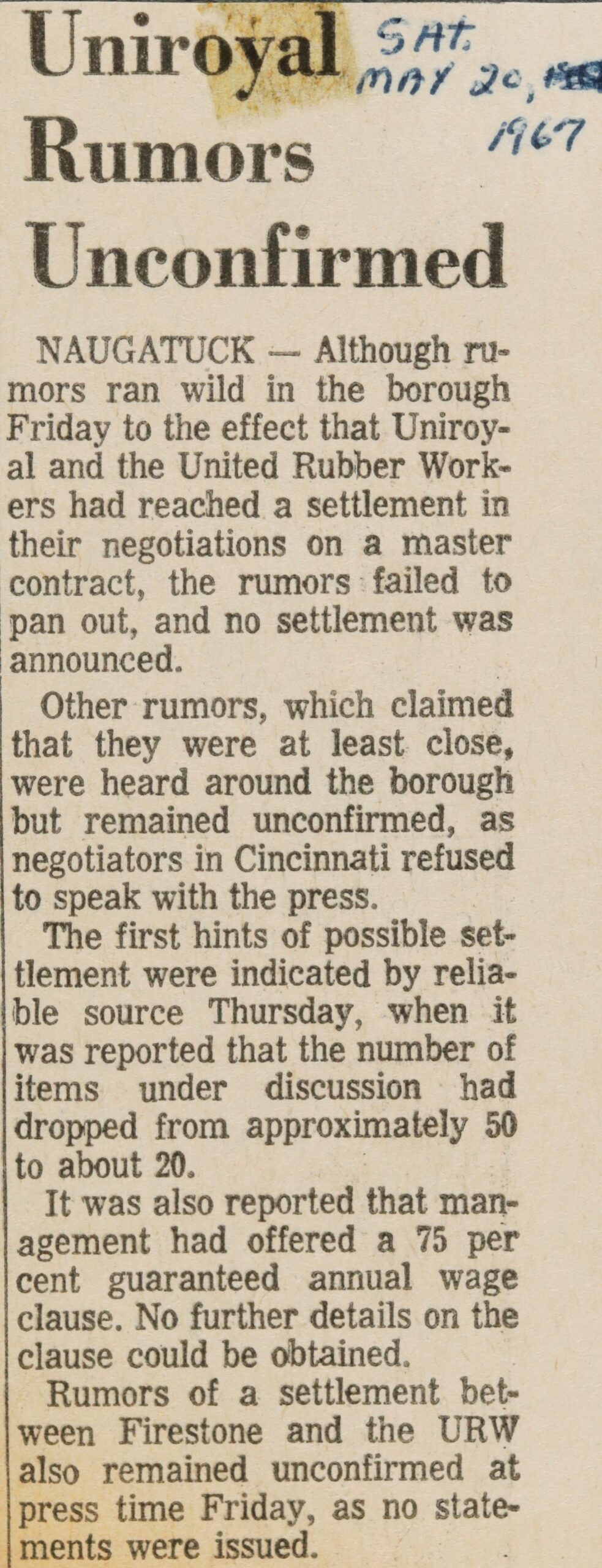 Uniroyal Rumors Unconfirmed