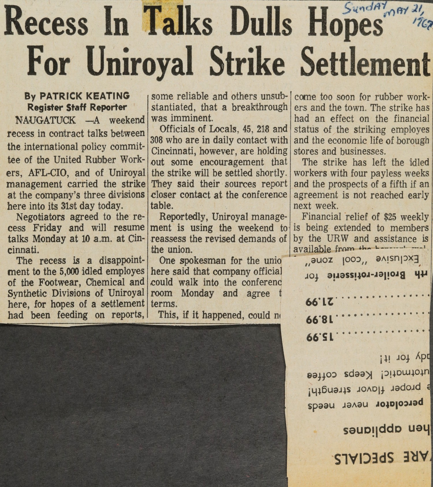 Recess In Talks Dulls Hopes For Uniroyal Strike Settlement