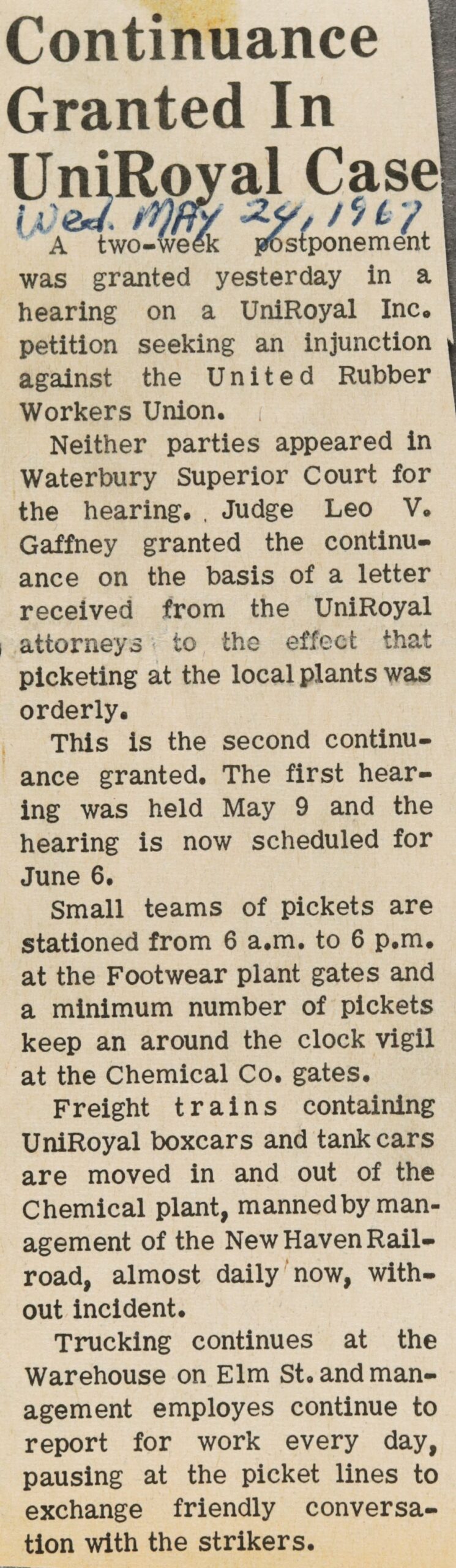 Continuance Granted In UniRoyal Case