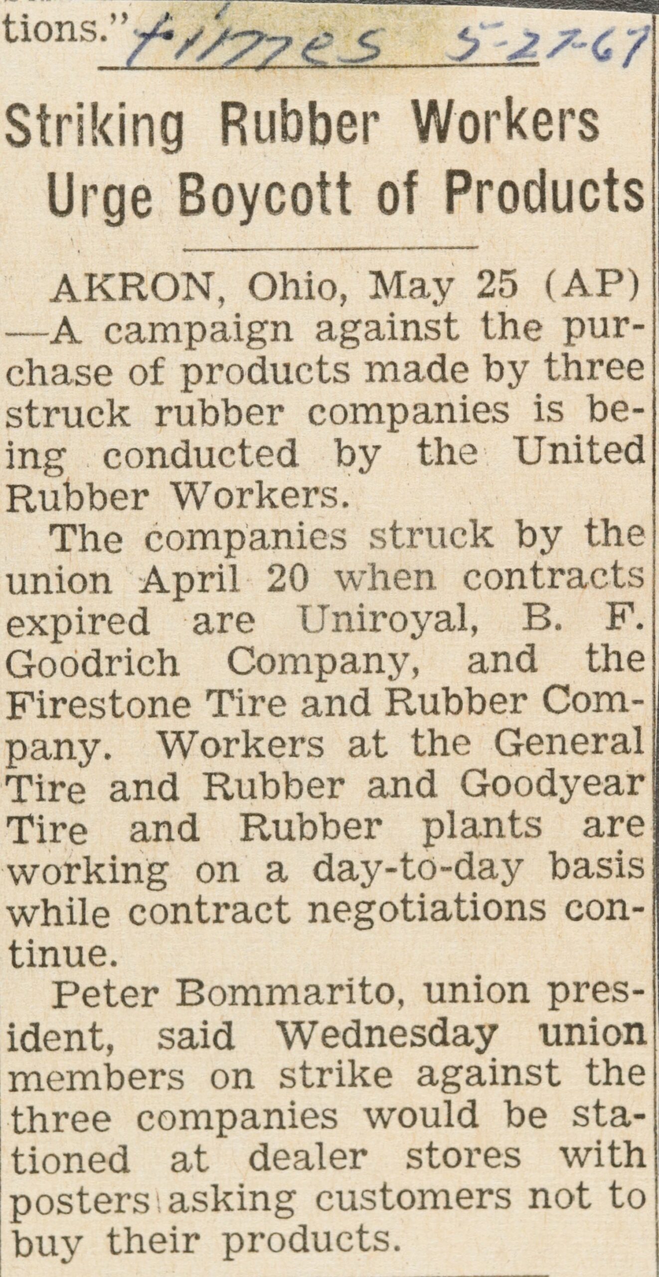 Striking Rubber Workers Urge Boycott of Products