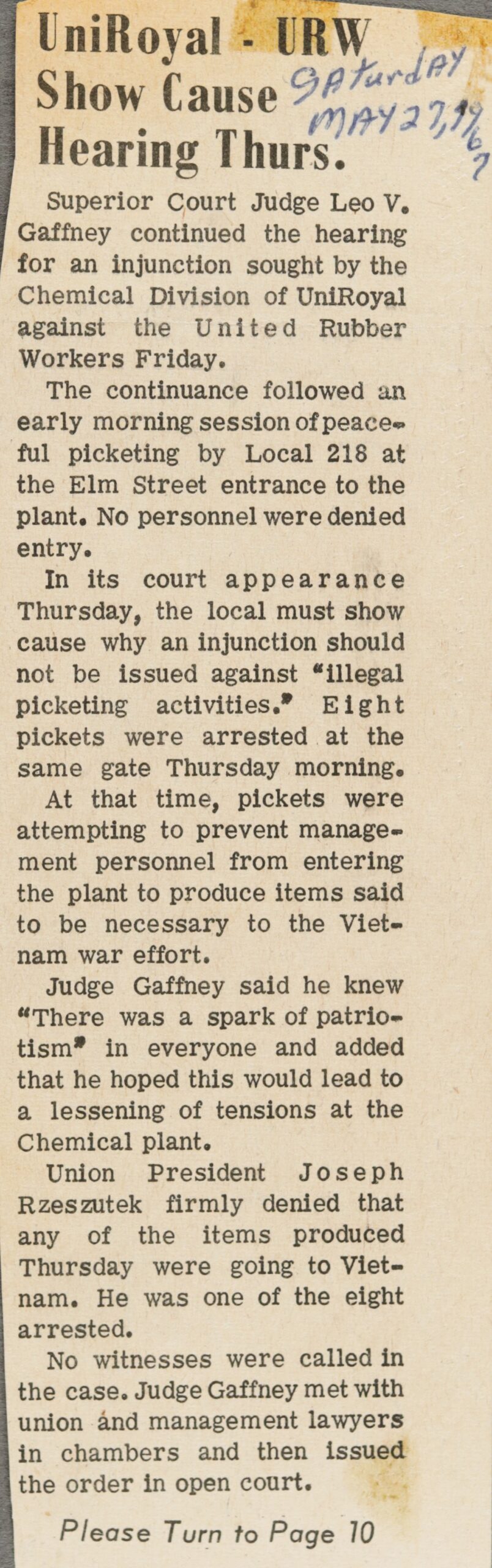 UniRoyal - URW Show Cause Hearing Thurs.