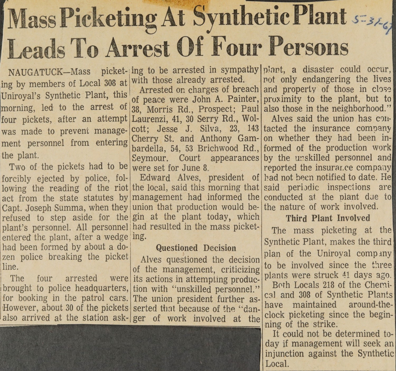 Mass Picketing At Synthetic Plant Leads To Arrest Of Four Persons