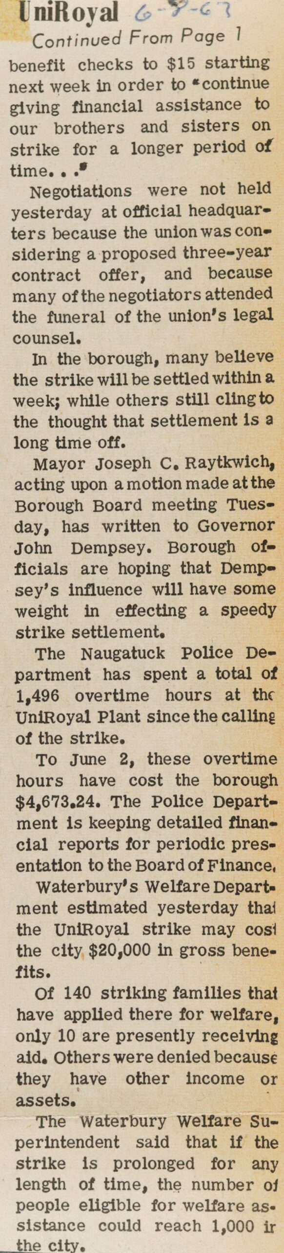 Uniroyal 6-8-67 Continued From Page 1