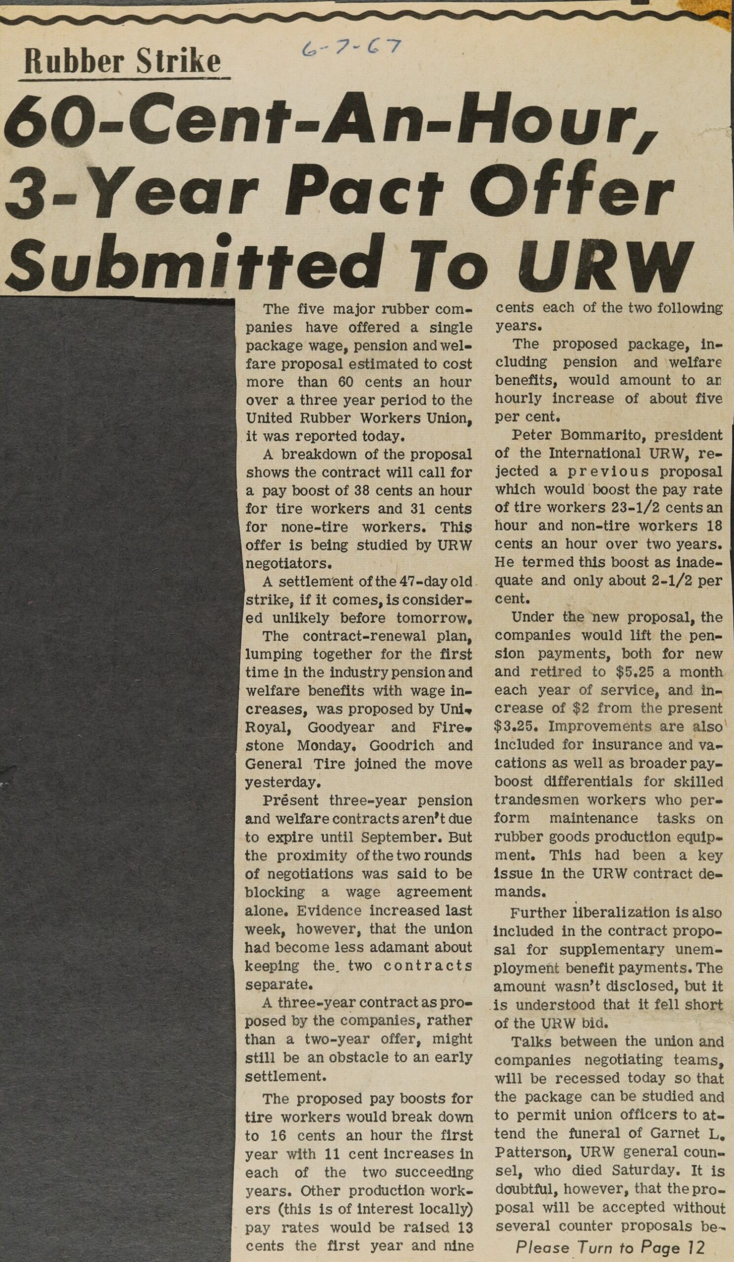 Rubber Strike 60-Cent-An-Hour, 3-Year Pact Offer Submitted To URW