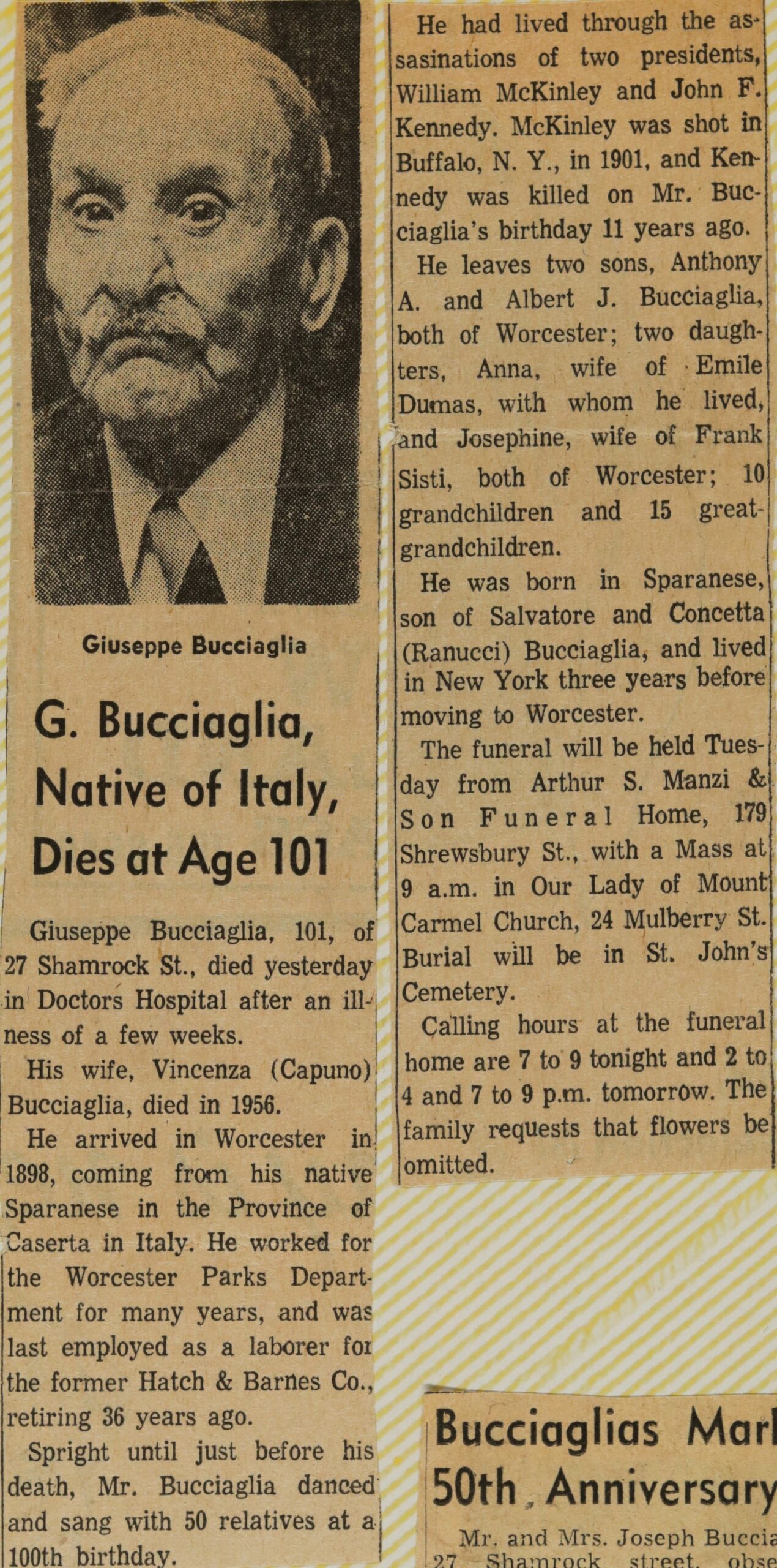 G. Bucciaglia, Native of Italy, Dies at Age 101