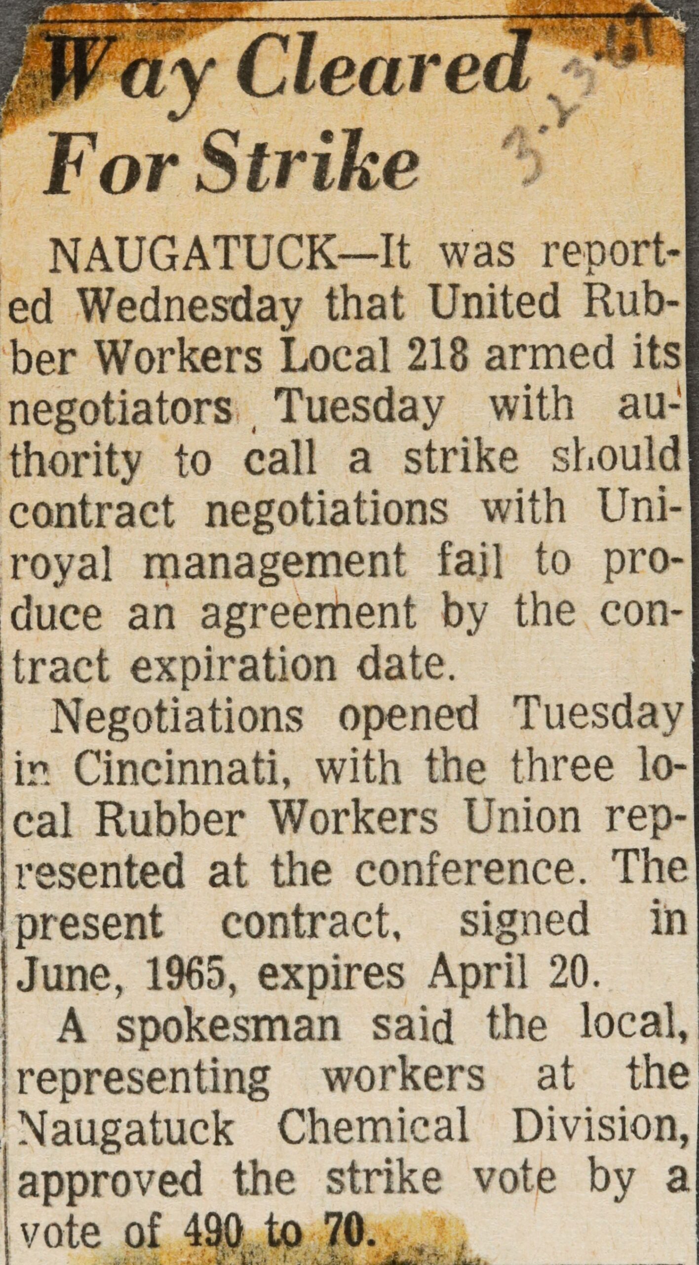 Way Cleared For Strike