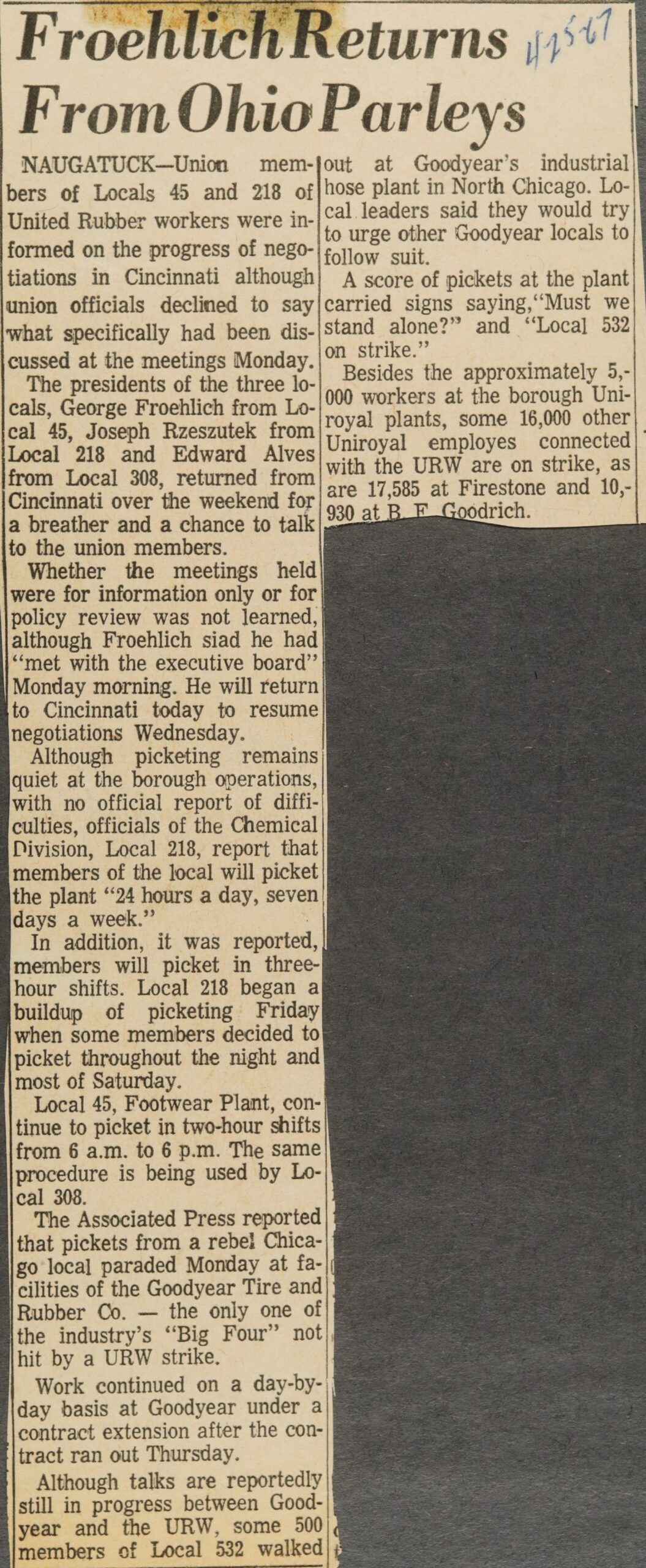 Froehlich Returns From Ohio Parleys