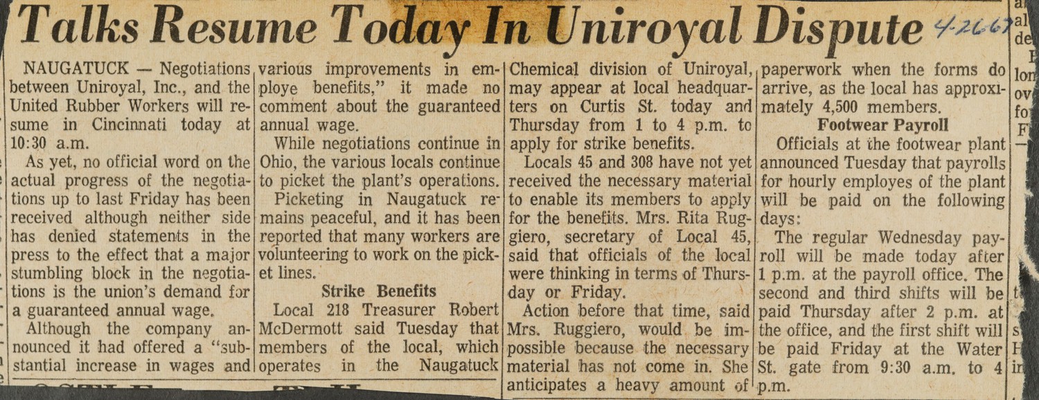 Talks Resume Today In Uniroyal Dispute