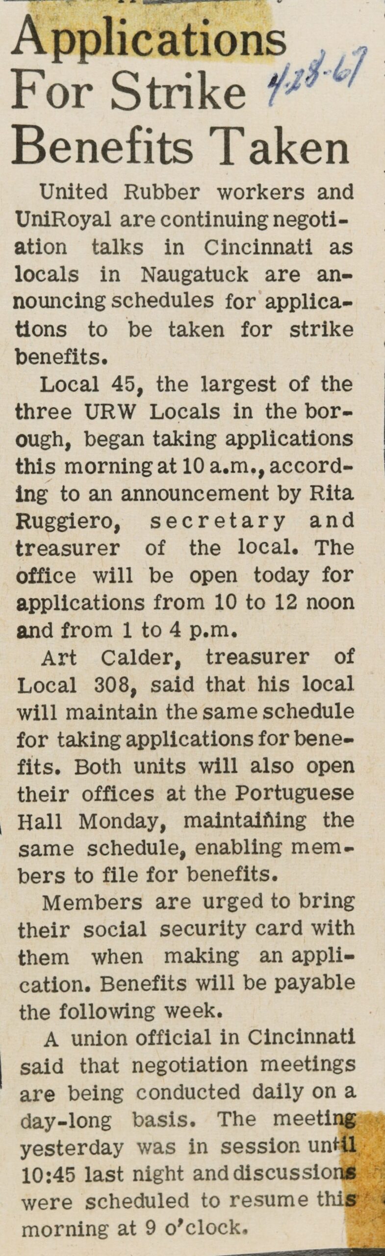 Applications For Strike Benefits Taken