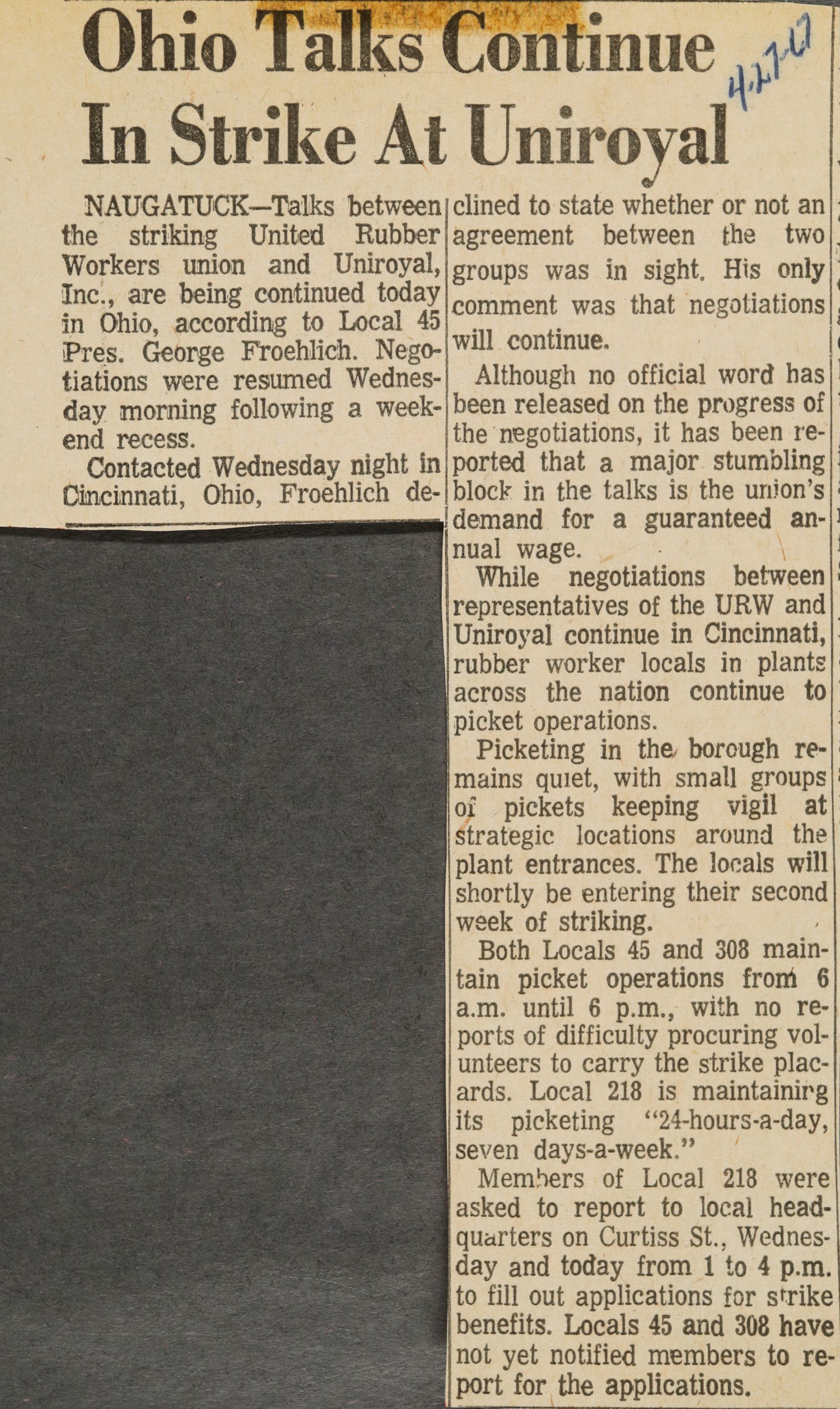 Ohio Talks Continue In Strike At Uniroyal