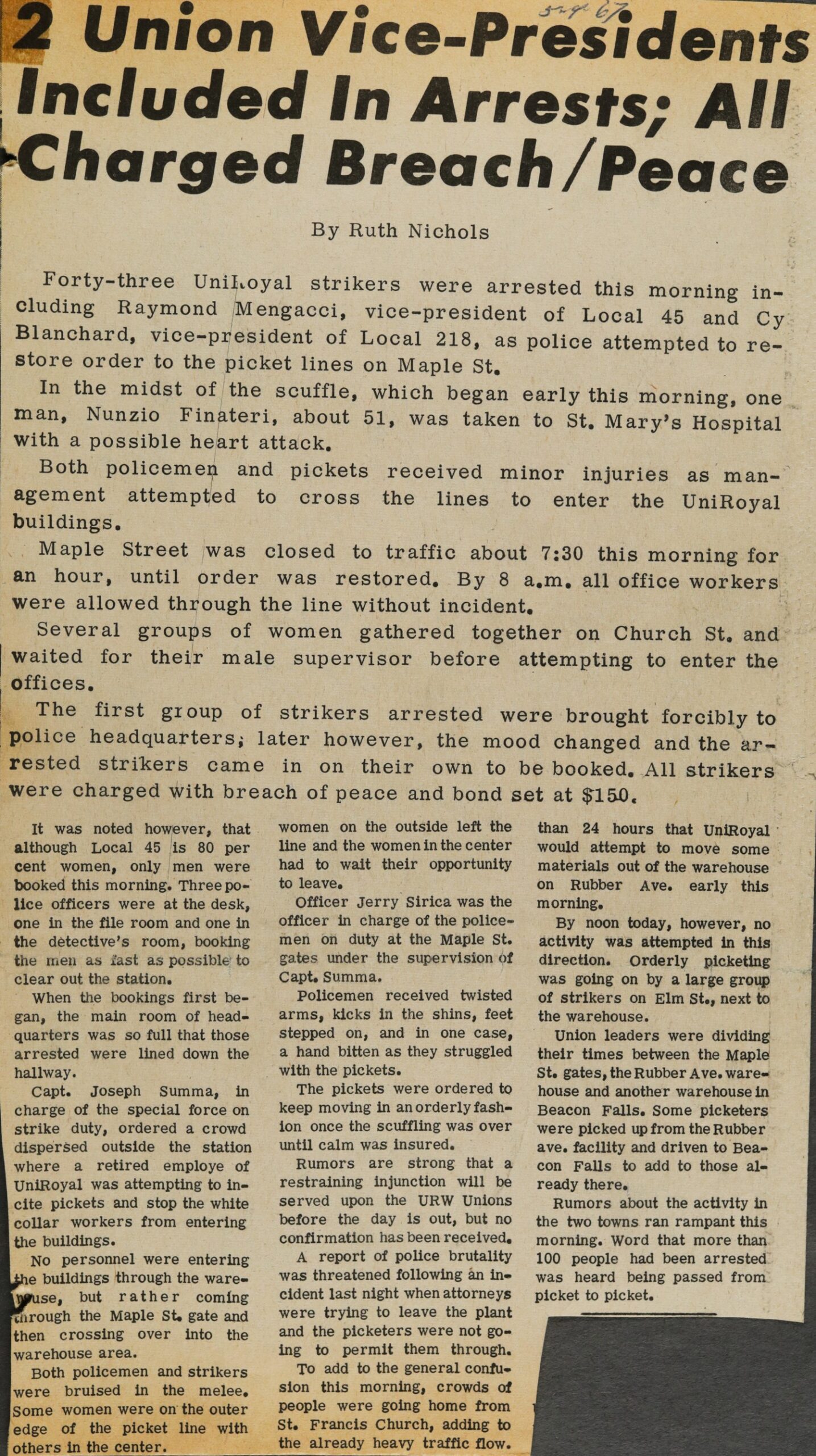 2 Union Vice-Presidents Included In Arrests; All Charged Breach/Peace