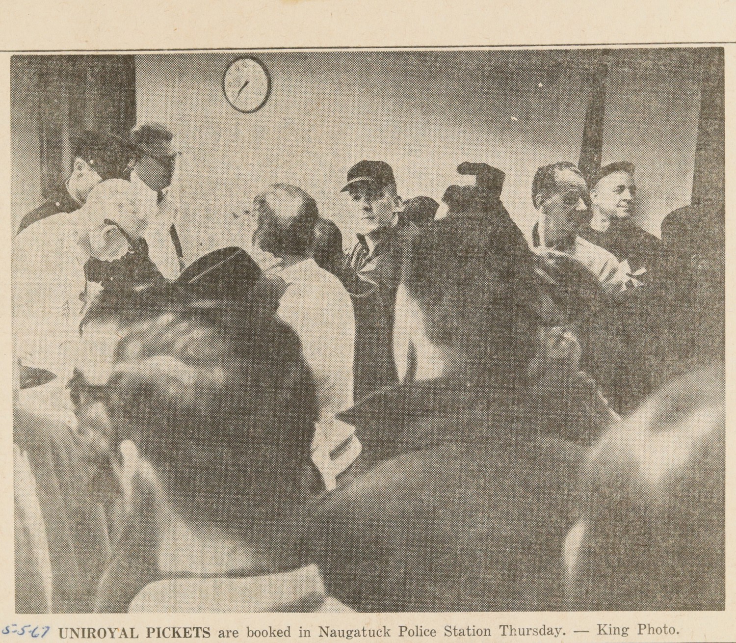 UNIROYAL PICKETS are booked in Naugatuck Police Station Thursday