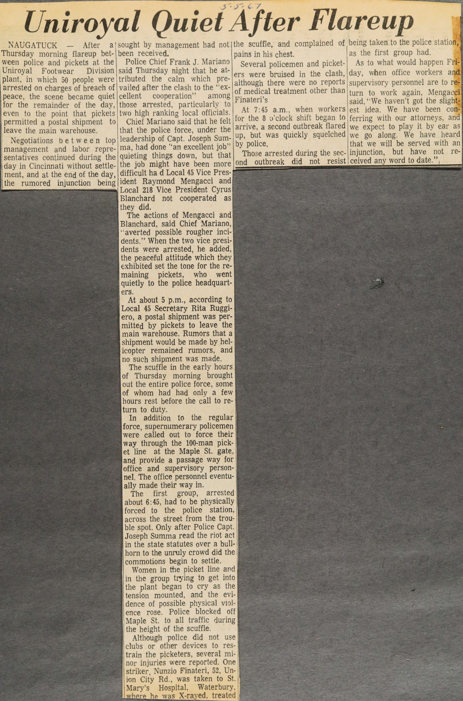 Uniroyal Quiet After Flareup