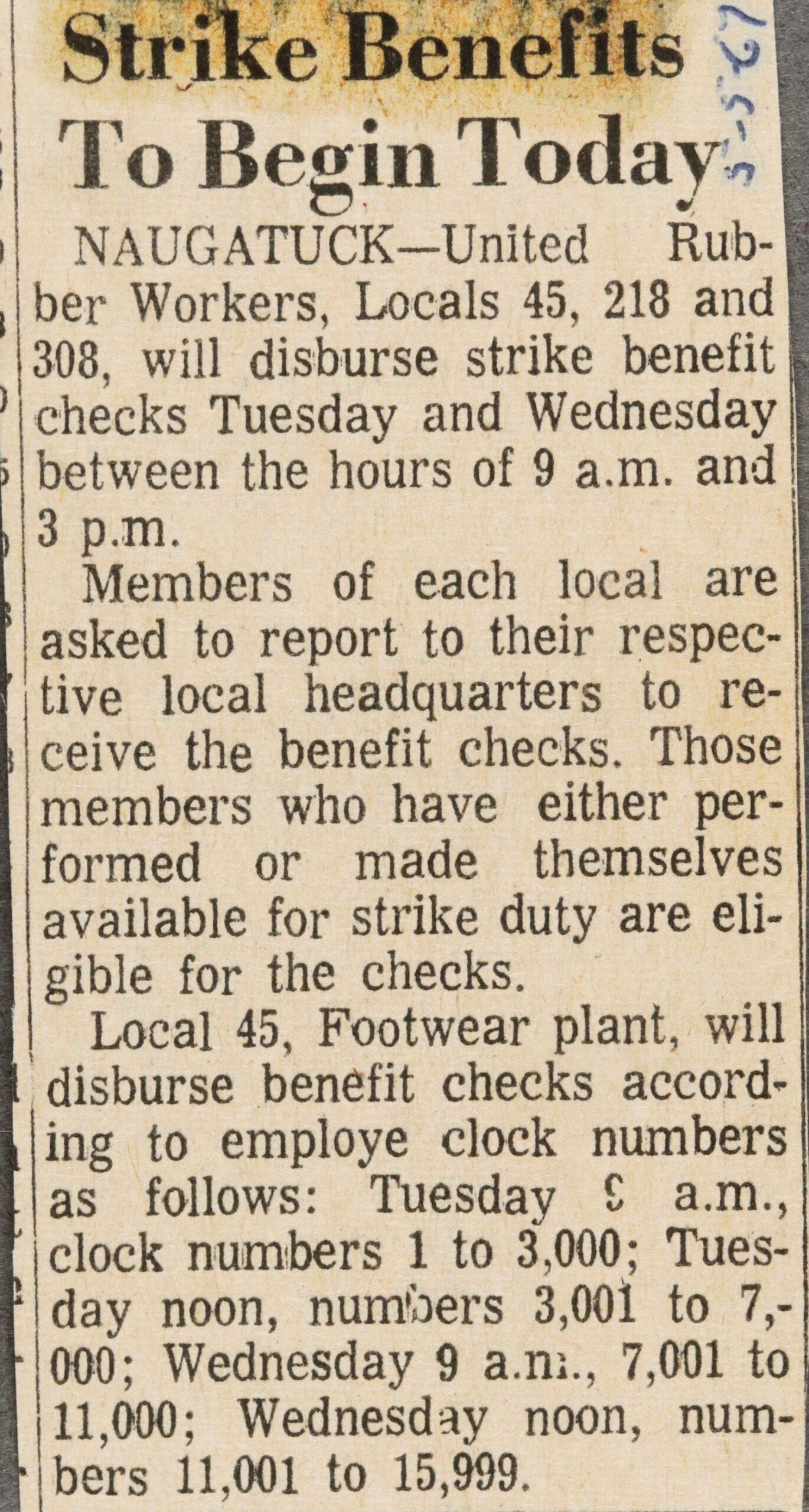 Strike Benefits To Begin Today