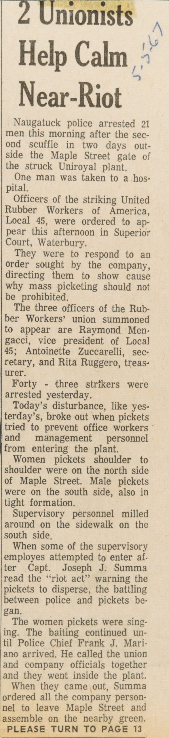 2 Unionists Help Calm Near-Riot