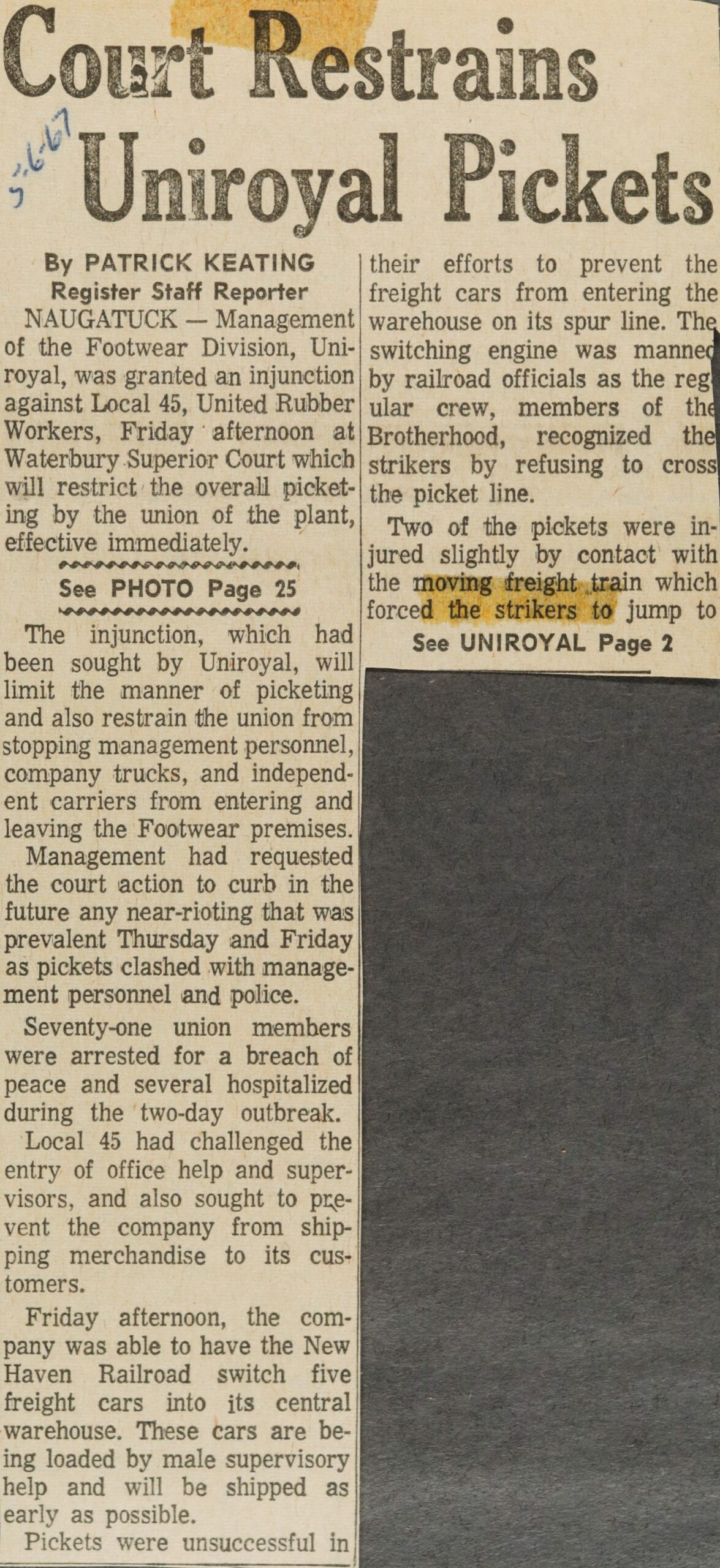 Court Restrains Uniroyal Pickets