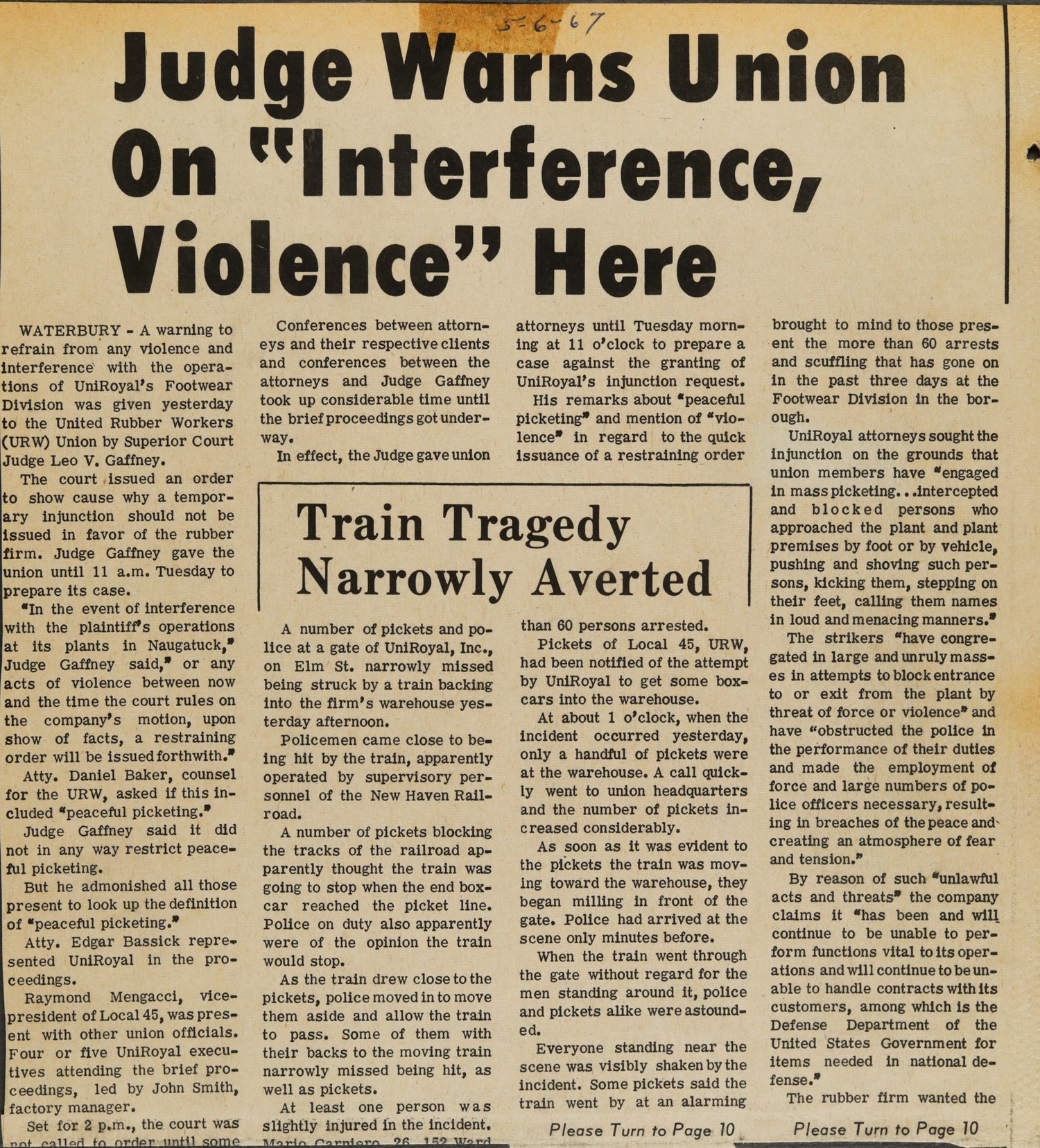 Judge Warns Union On "Interference, Violence" Here