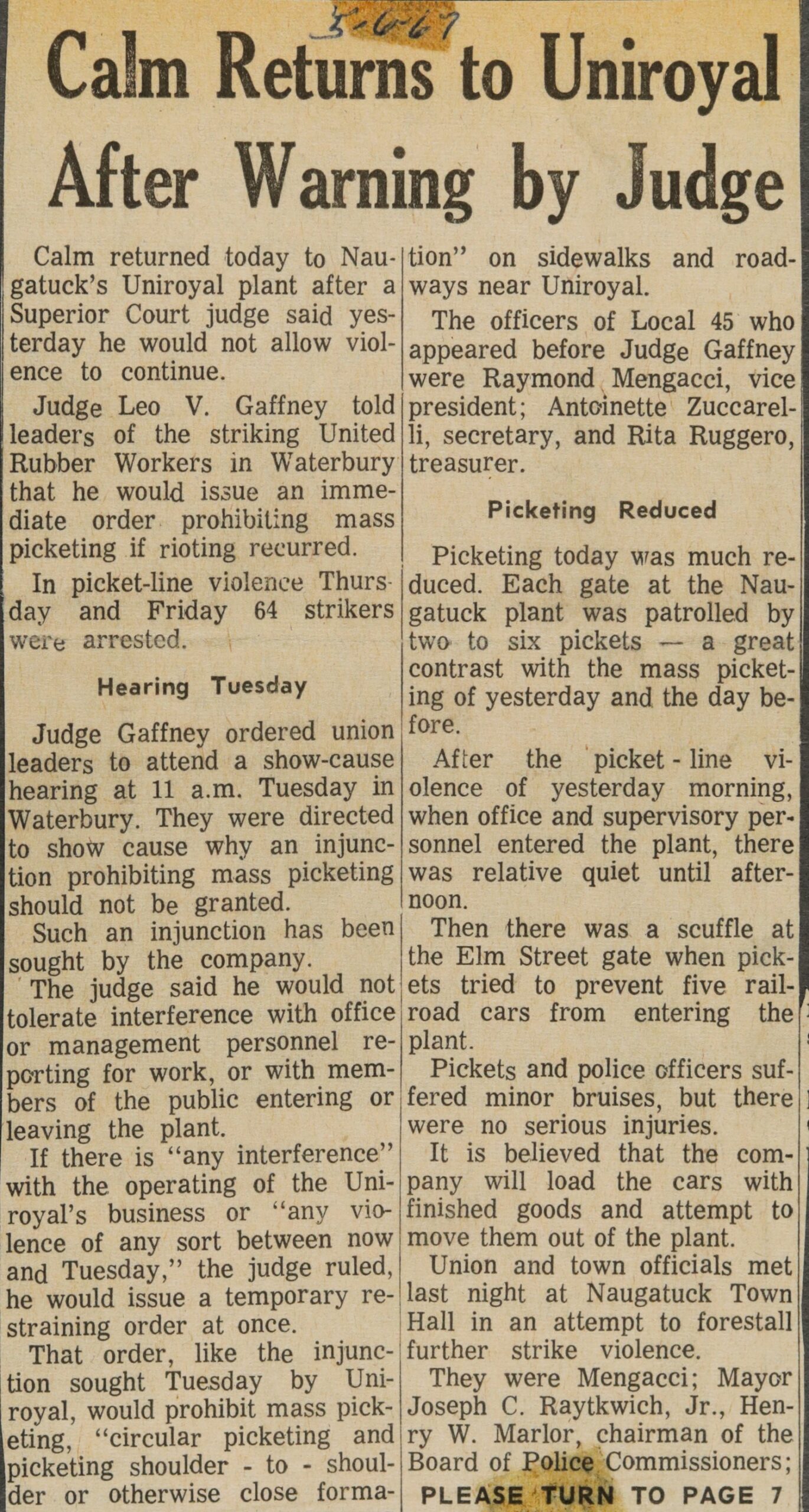 Calm Returns to Uniroyal After Warning by Judge