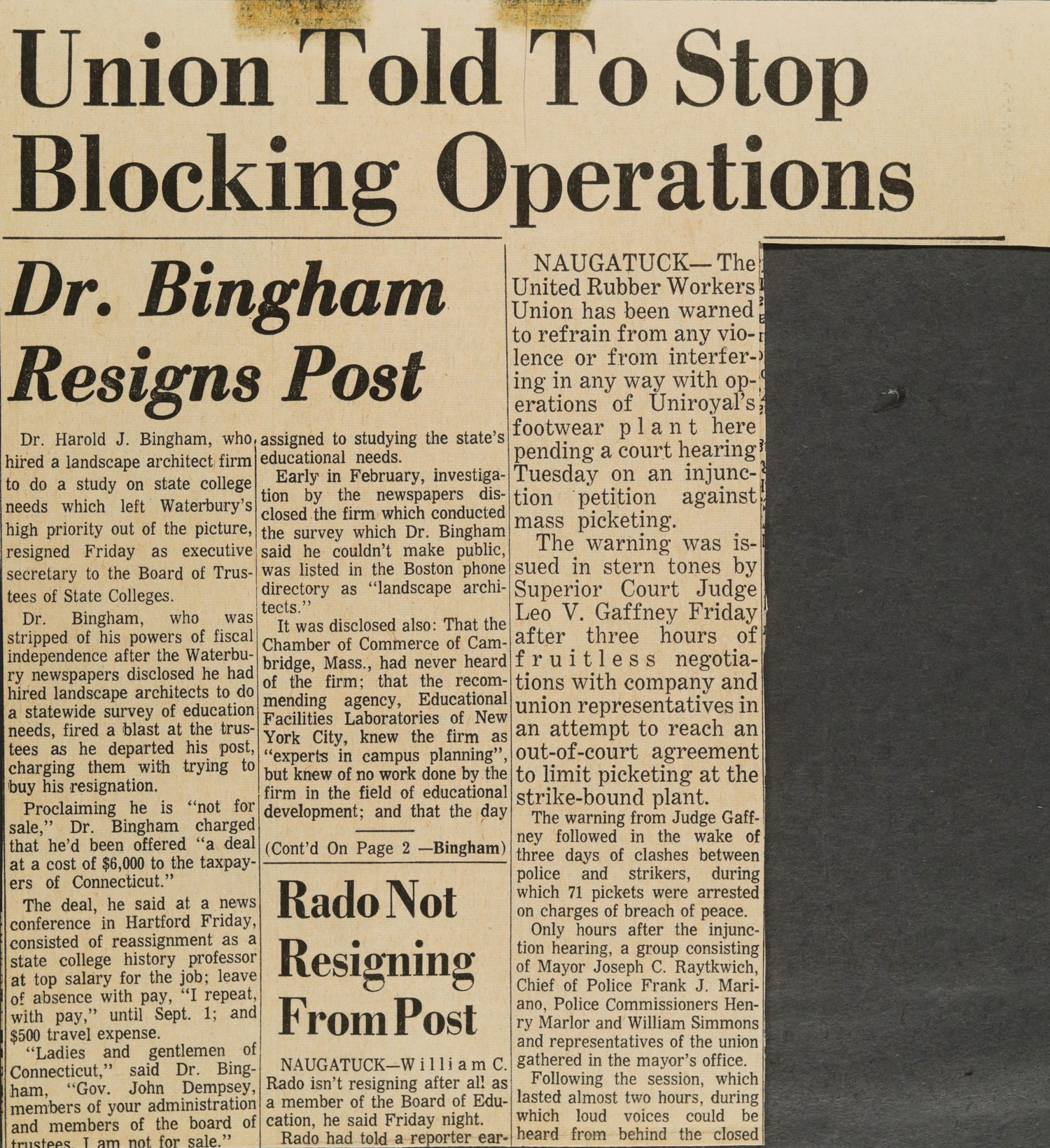 Union Told To Stop Blocking Operations