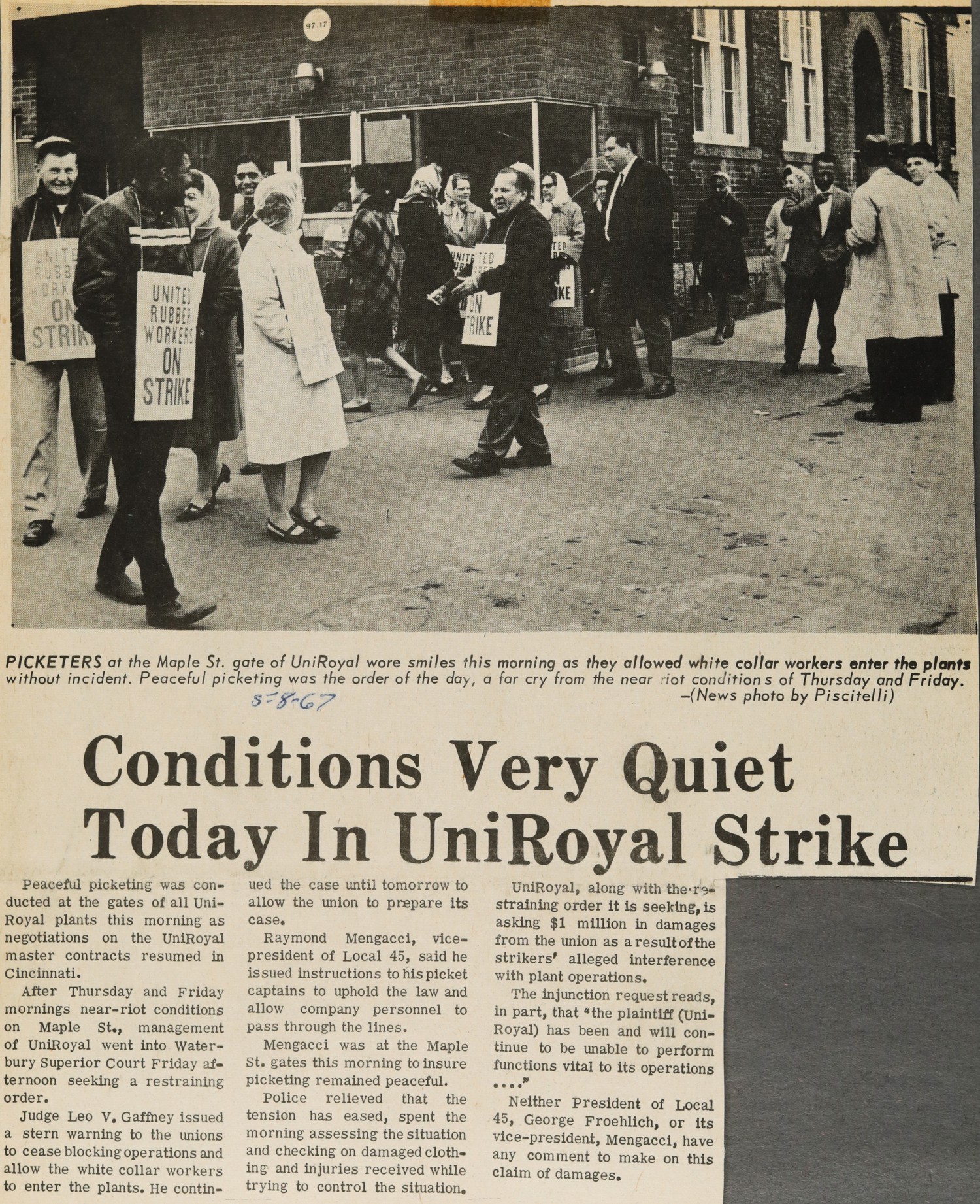 Conditions Very Quiet Today In UniRoyal Strike