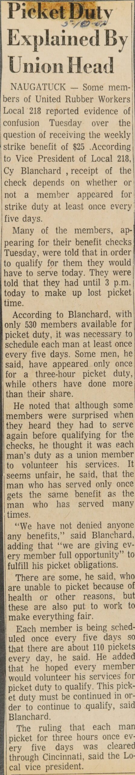 Picket Duty Explained By Union Head