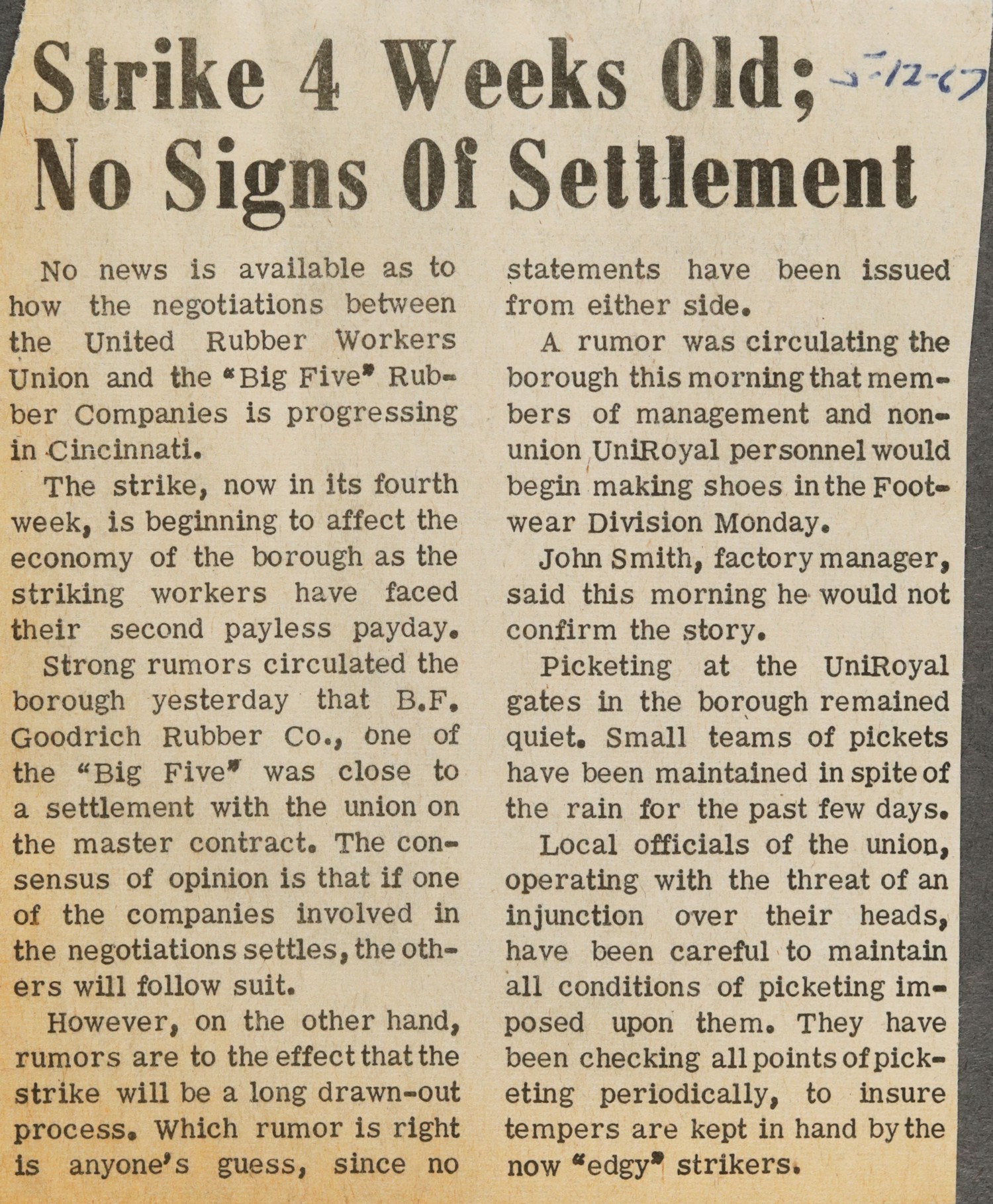 Strike 4 Weeks Old; No Signs Of Settlement